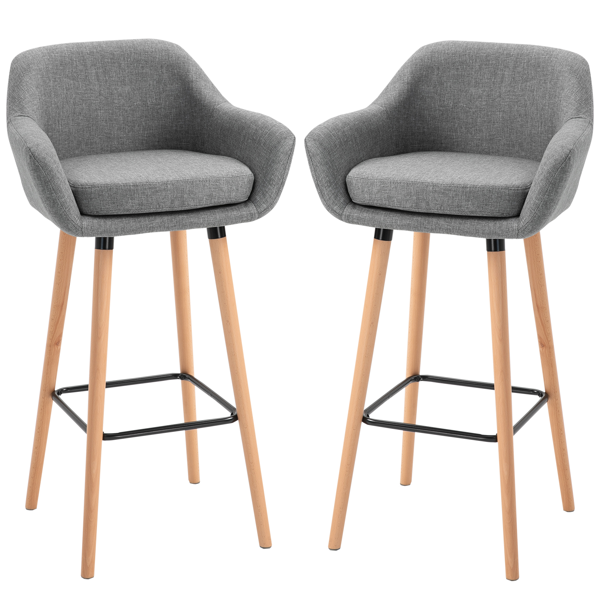 HOMCOM Set 2 Scaune de Bar Moderne cu Pernă Confortabilă Lemn și Înveliș din Țesătură Gri 55x48x100 cm | Aosom Romania HOMCOM Set 2 Scaune de Bar Moderne cu Pernă Confortabilă Lemn și Înveliș din Țesătură Gri 55x48x100 cm | Aosom Romania