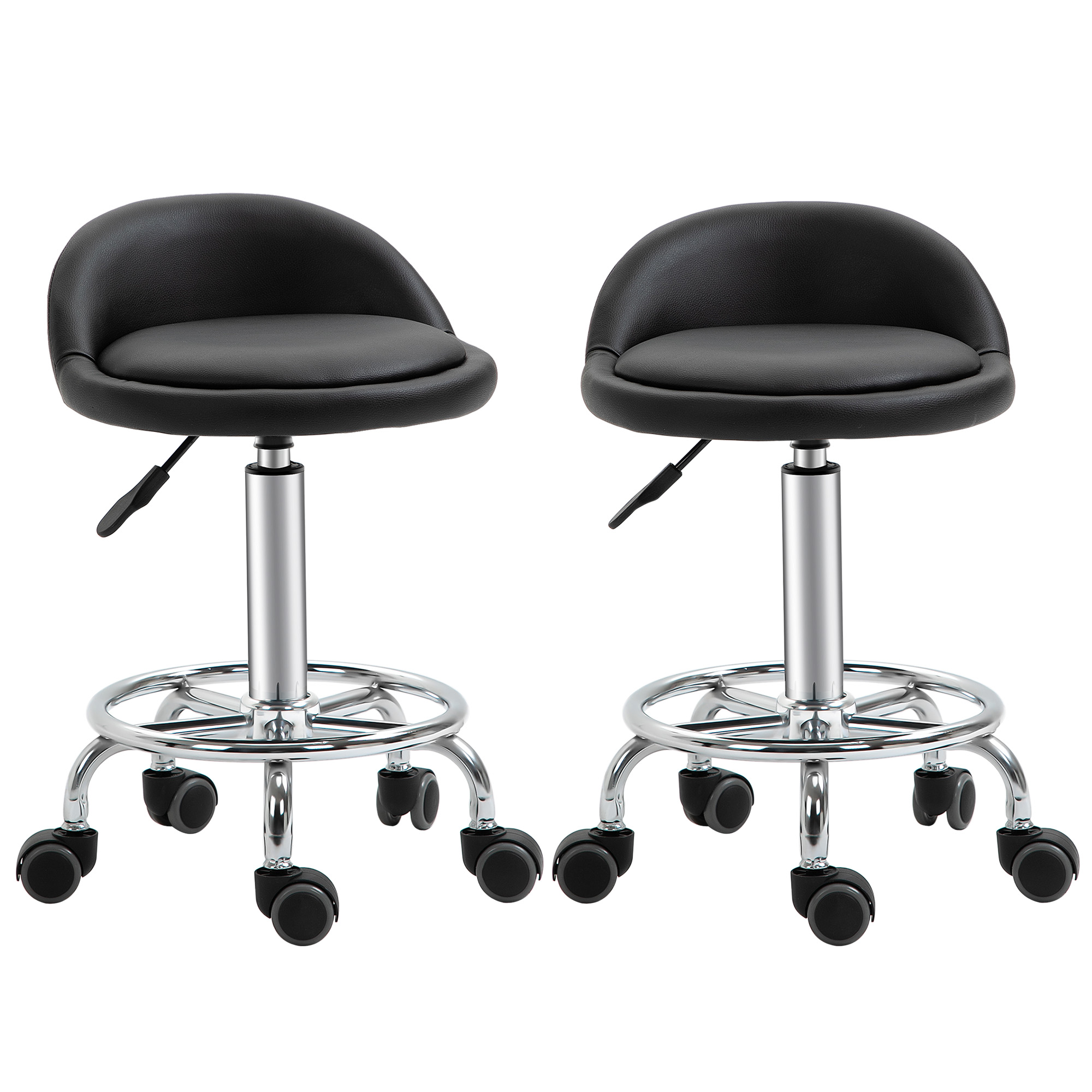 HOMCOM Set 2 Taburete de Bar Pivotante, Înălțime Ajustabilă, Imitație Piele PU, Negru | Aosom Romania HOMCOM Set 2 Taburete de Bar Pivotante, Înălțime Ajustabilă, Imitație Piele PU, Negru | Aosom Romania