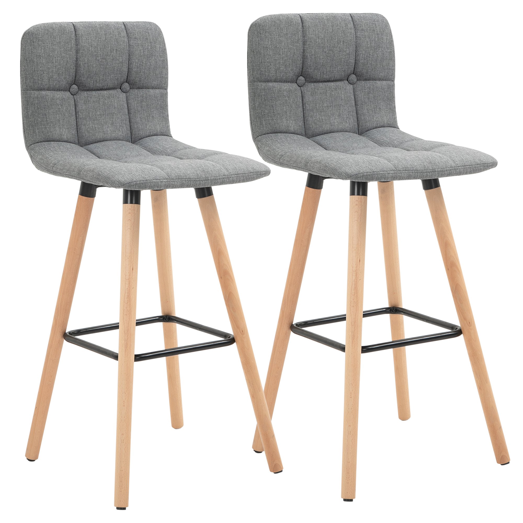 HOMCOM Set 2 Taburete de Bar, Spătar, Tesătură Efect de In și Lemn, 41.5x47x97.5 cm, Gri, Confortabil și Stilat | Aosom Romania HOMCOM Set 2 Taburete de Bar, Spătar, Tesătură Efect de In și Lemn, 41.5x47x97.5 cm, Gri, Confortabil și Stilat | Aosom Romania
