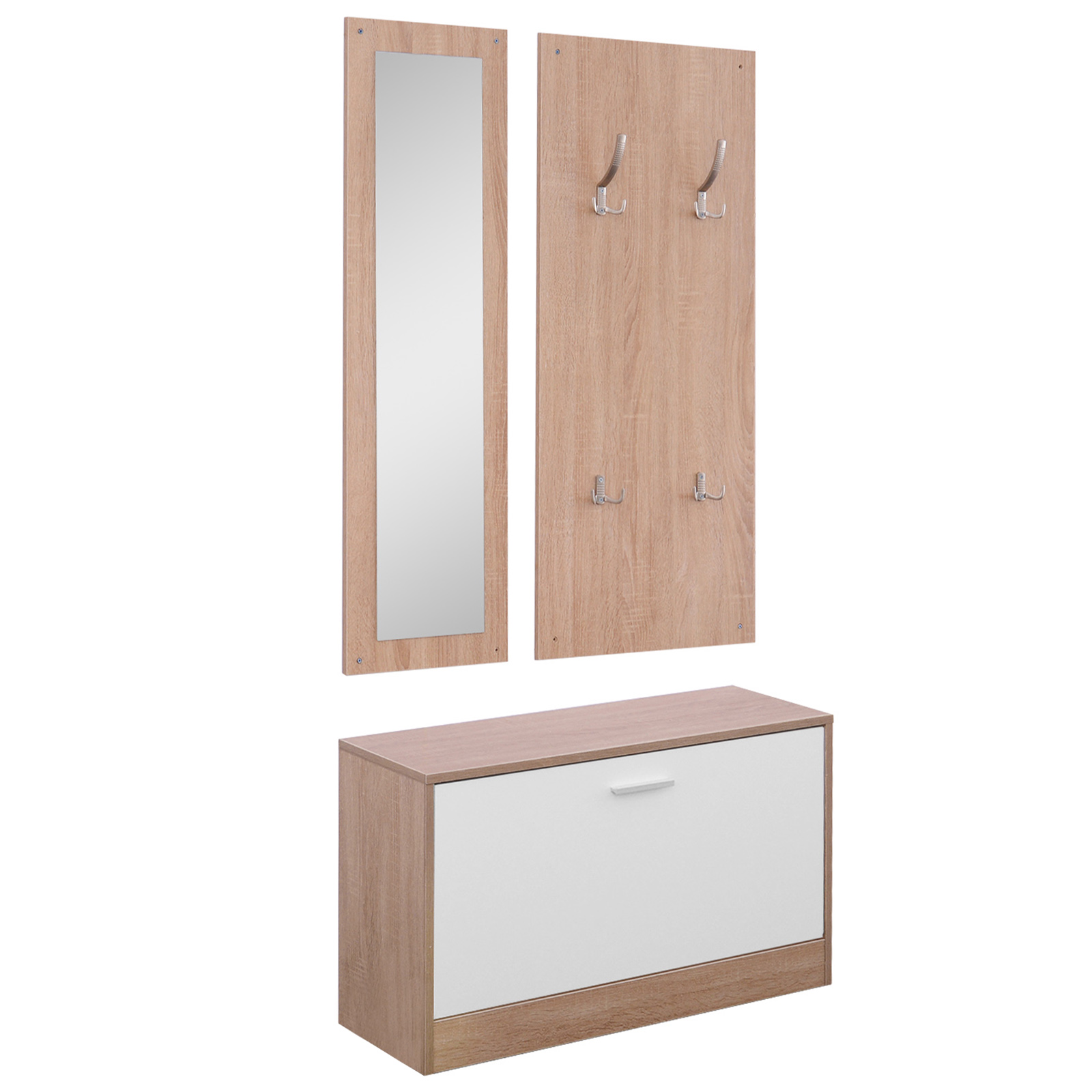 HOMCOM Set 3 Piese Dulap Pantofi cu Cuier si Oglinda pentru Hol in Lemn, 80x27x46.5cm HOMCOM Set 3 Piese Dulap Pantofi cu Cuier si Oglinda pentru Hol in Lemn, 80x27x46.5cm