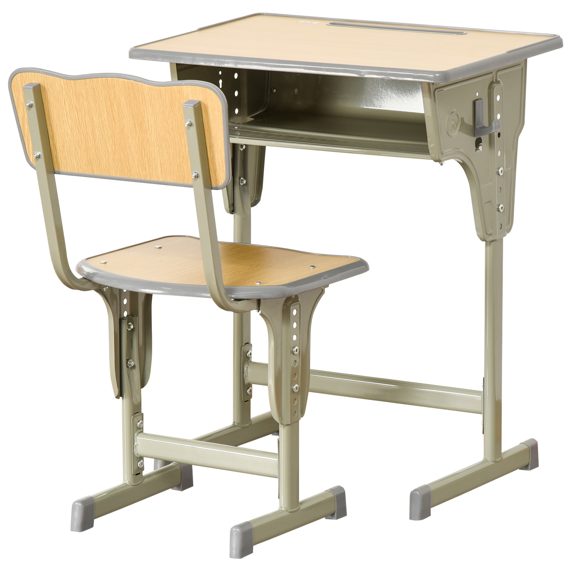 HOMCOM Set Bancă și Scaun Reglabil pentru Copii, Mobilier Educațional, 6-12 ani, 60x40x58-76 cm, Lemn Natural | Aosom Romania HOMCOM Set Bancă și Scaun Reglabil pentru Copii, Mobilier Educațional, 6-12 ani, 60x40x58-76 cm, Lemn Natural | Aosom Romania