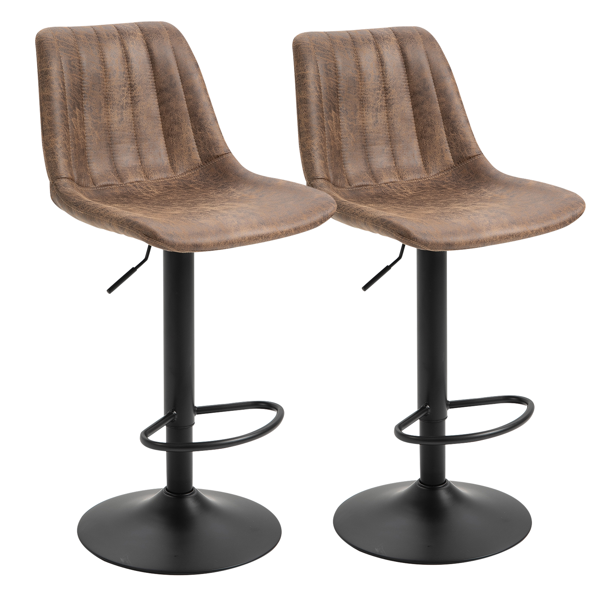 HOMCOM Set de 2 Scaune de Bar Căptușite, Rotative cu Suport pentru Picioare, 43x46,5x91-103 cm, Maro | Aosom Romania HOMCOM Set de 2 Scaune de Bar Căptușite, Rotative cu Suport pentru Picioare, 43x46,5x91-103 cm, Maro | Aosom Romania