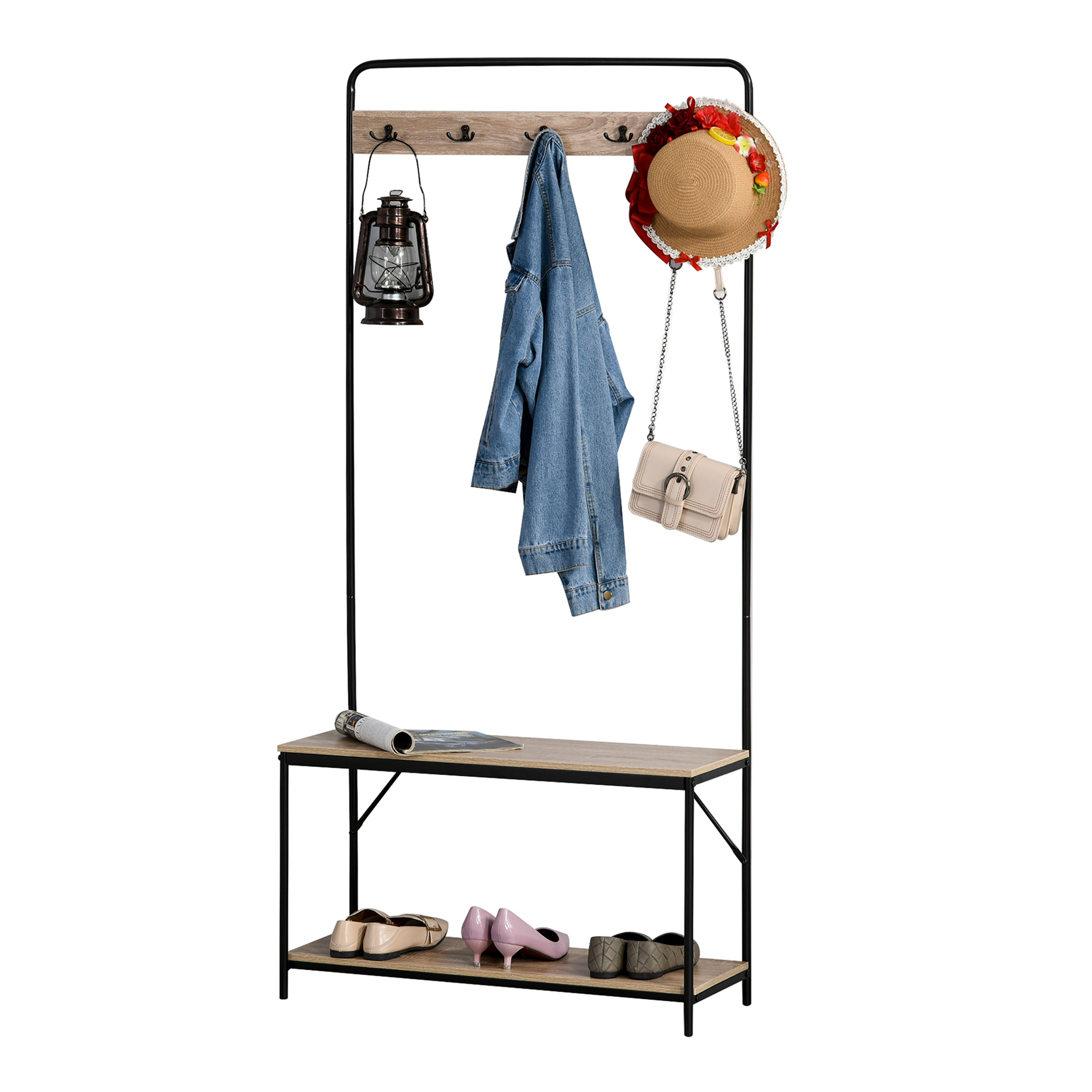 HOMCOM Set Hol cu Cuier, Bancă și Suport pentru Pantofi, Stil Industrial, Mobilier pentru Intrare, Metal și Lemn | Aosom Romania HOMCOM Set Hol cu Cuier, Bancă și Suport pentru Pantofi, Stil Industrial, Mobilier pentru Intrare, Metal și Lemn | Aosom Romania