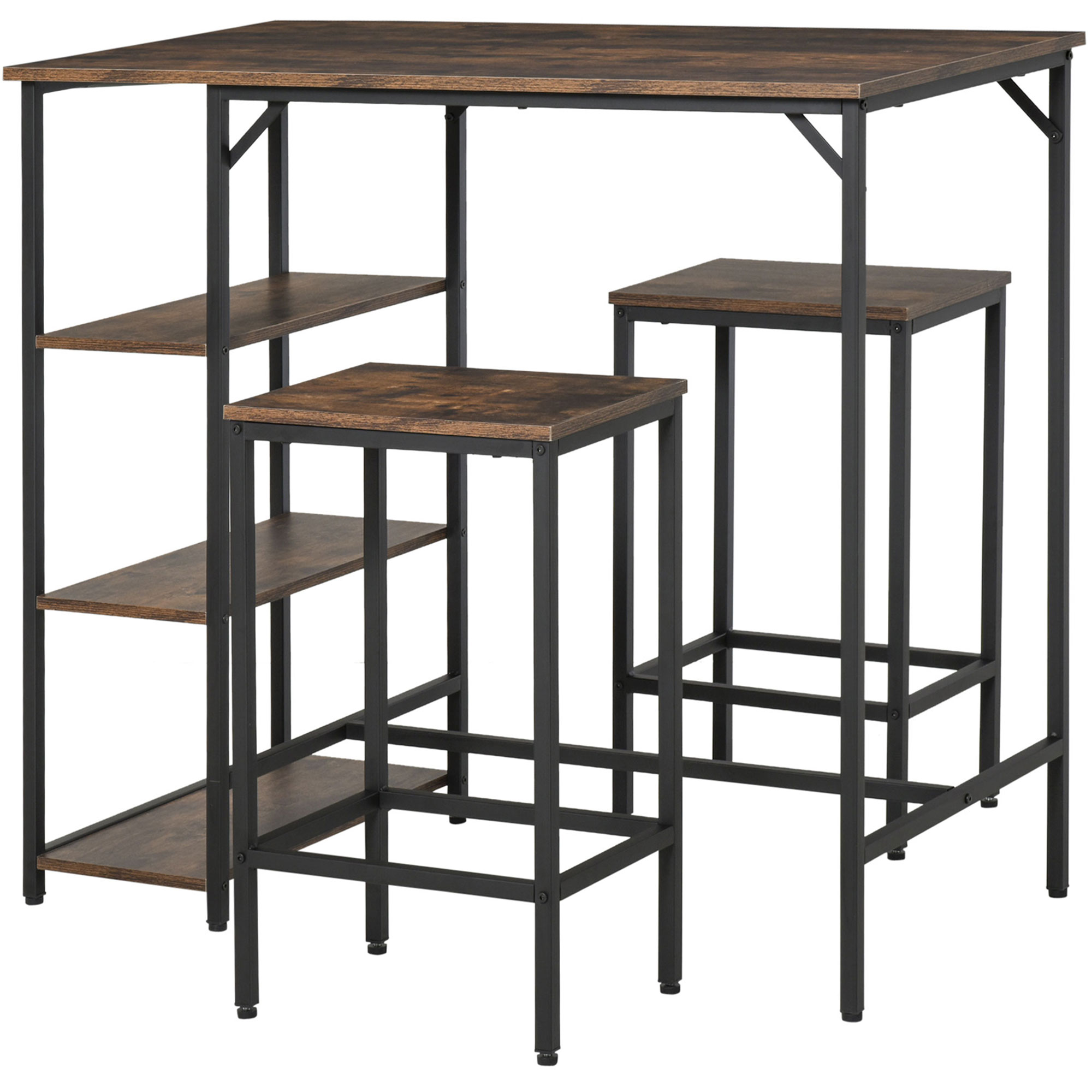 HOMCOM Set Masa Bar cu 2 Taburete și Raft, Design Rustic Maro, Metal și Lemn, Ideal pentru Spații Mici în Bucătărie sau Sufragerie | Aosom Romania HOMCOM Set Masa Bar cu 2 Taburete și Raft, Design Rustic Maro, Metal și Lemn, Ideal pentru Spații Mici în Bucătărie sau Sufragerie | Aosom Romania