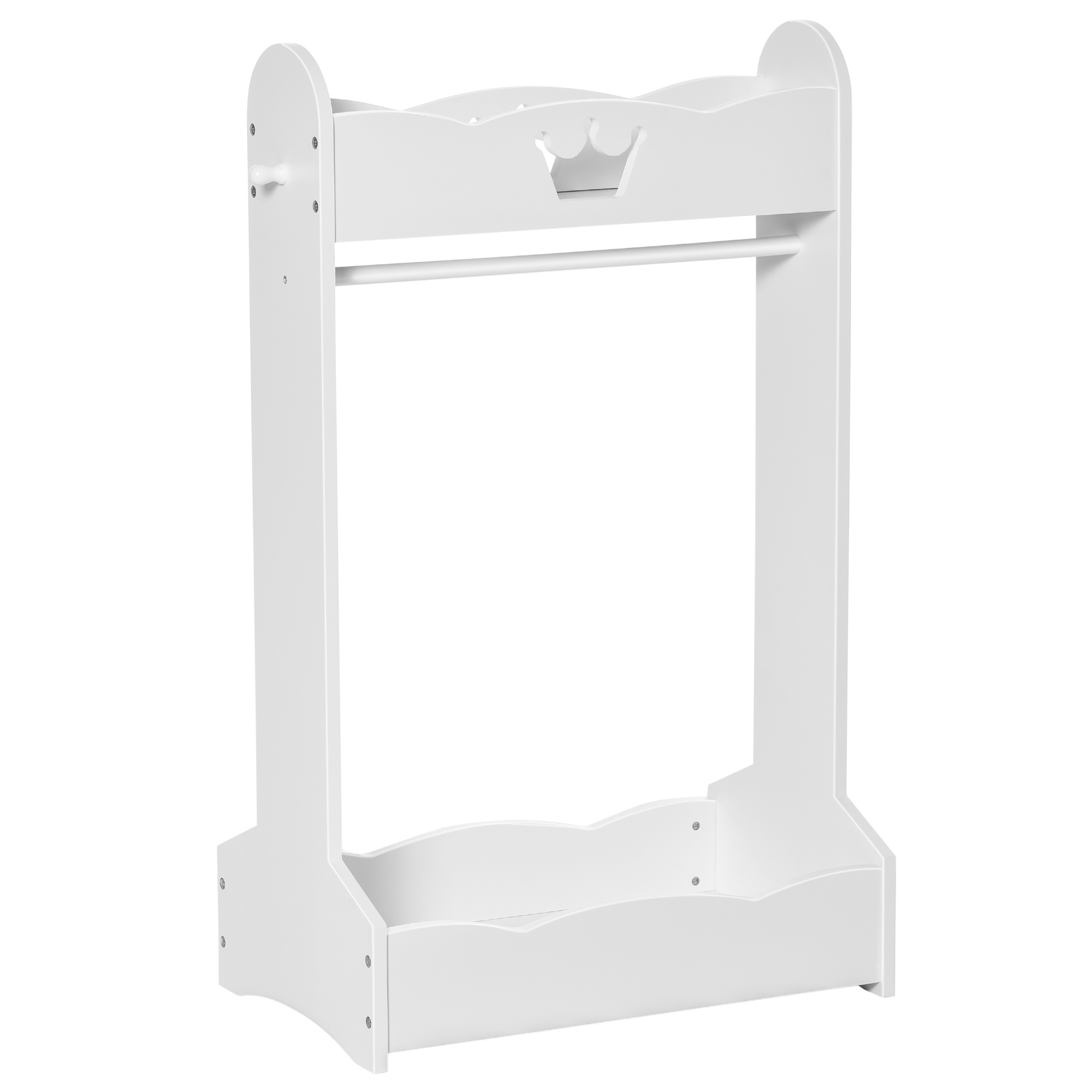 HOMCOM Suport Haine Copii cu Etajere și Agățători, Mobilier Dormitor Lemn, 63x37x103cm, Alb | Aosom Romania HOMCOM Suport Haine Copii cu Etajere și Agățători, Mobilier Dormitor Lemn, 63x37x103cm, Alb | Aosom Romania