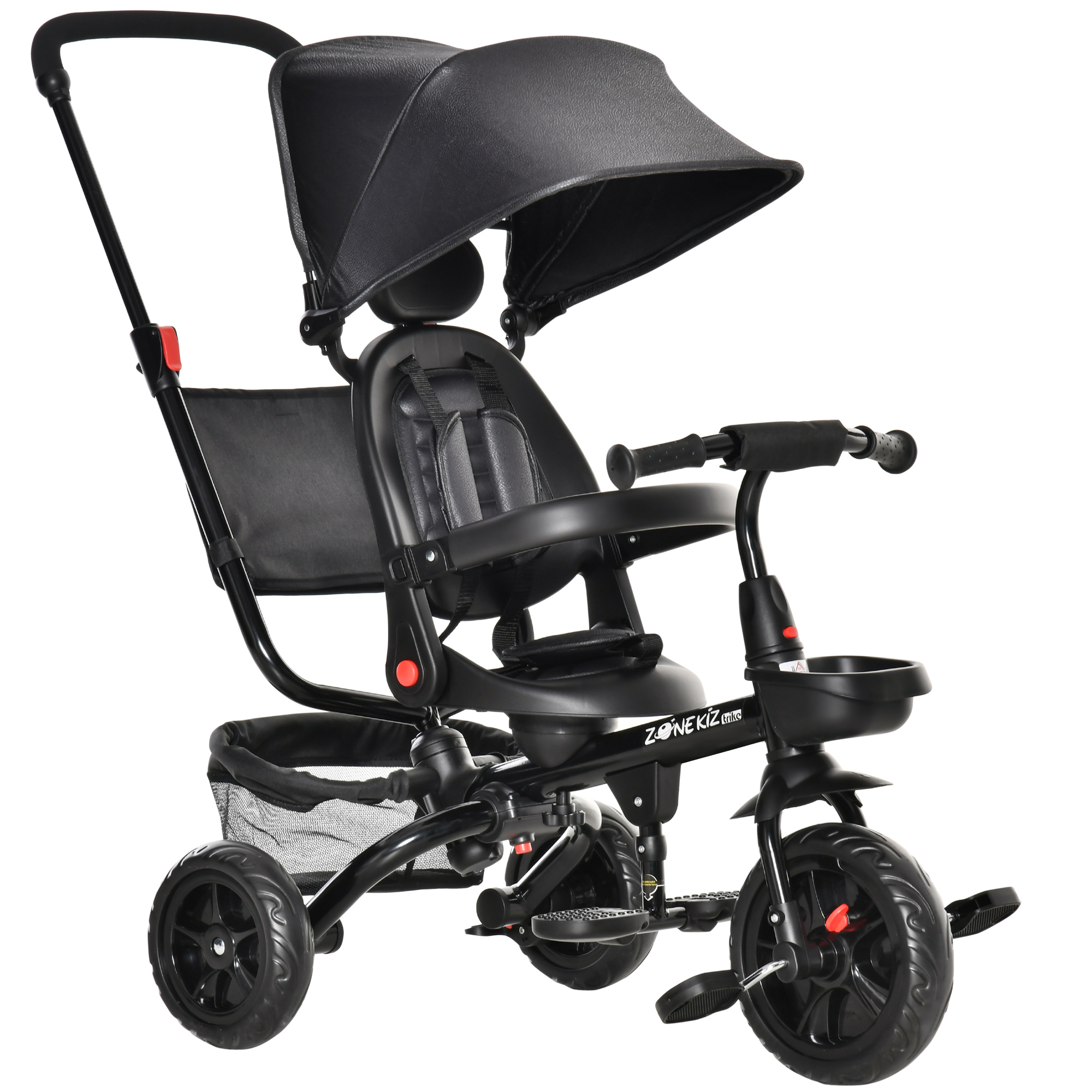 HOMCOM Tricicleta cu Maner Carucior Pliabil pentru Copii 1-5 Ani, Copertina si Bara Detasabile, 111.5x52x98cm, Negru HOMCOM Tricicleta cu Maner Carucior Pliabil pentru Copii 1-5 Ani, Copertina si Bara Detasabile, 111.5x52x98cm, Negru
