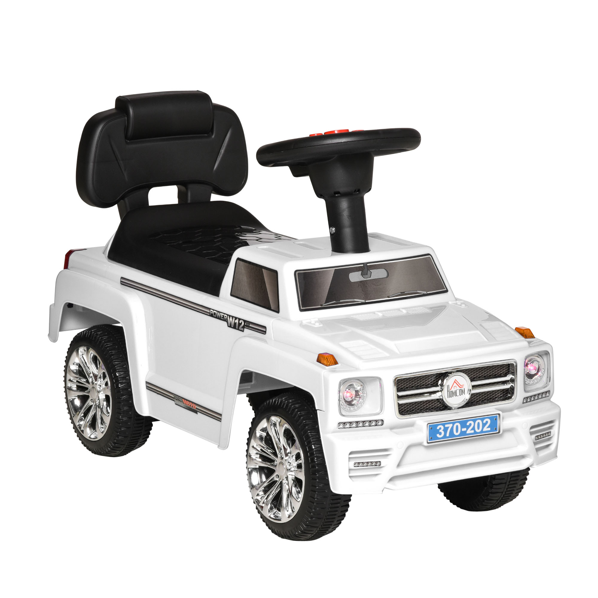 HOMCOM Vehicul de Teren de Jucărie pentru Copii, cu Faruri și Muzică, Alb, 68x30.5x41.5cm, 18-36 Luni | Aosom Romania HOMCOM Vehicul de Teren de Jucărie pentru Copii, cu Faruri și Muzică, Alb, 68x30.5x41.5cm, 18-36 Luni | Aosom Romania