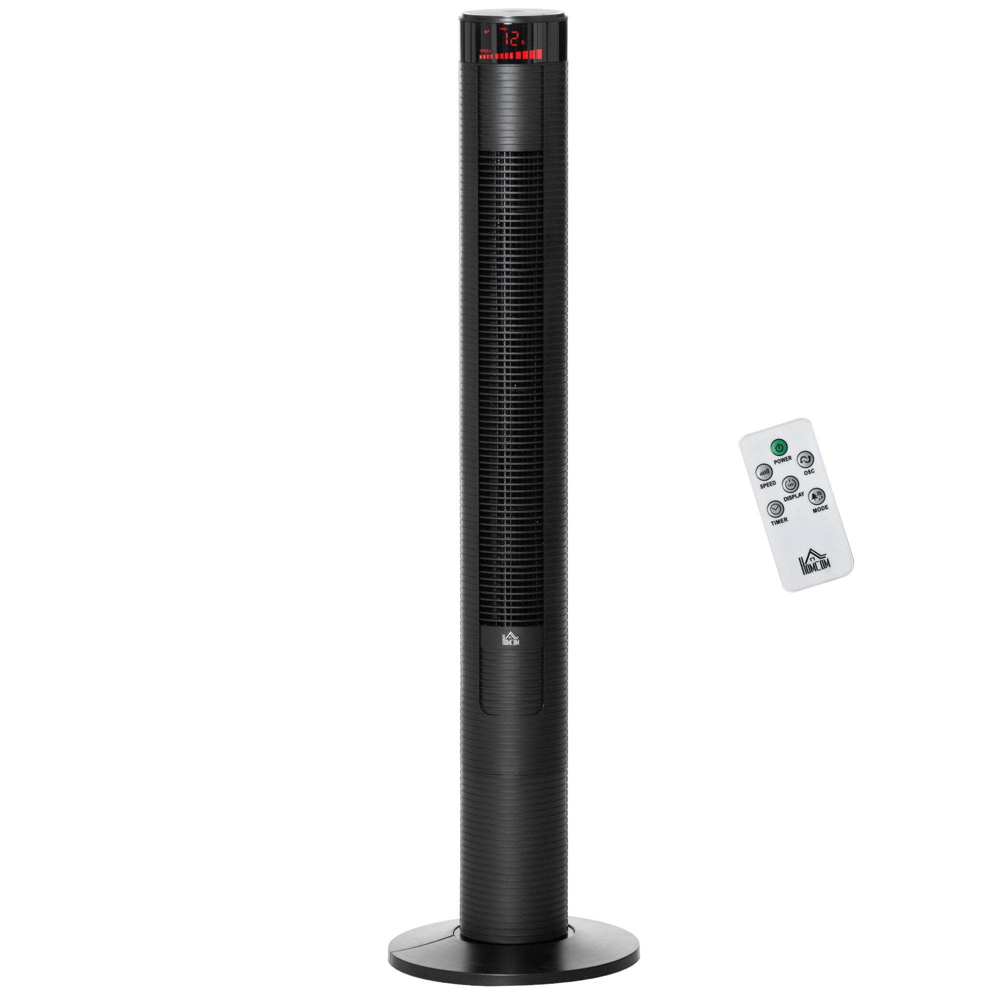HOMCOM Ventilator de Coloană cu Telecomandă, 3 Viteze, 4 Moduri, Ecran LED, Design Modern, Negru | Aosom Romania HOMCOM Ventilator de Coloană cu Telecomandă, 3 Viteze, 4 Moduri, Ecran LED, Design Modern, Negru | Aosom Romania