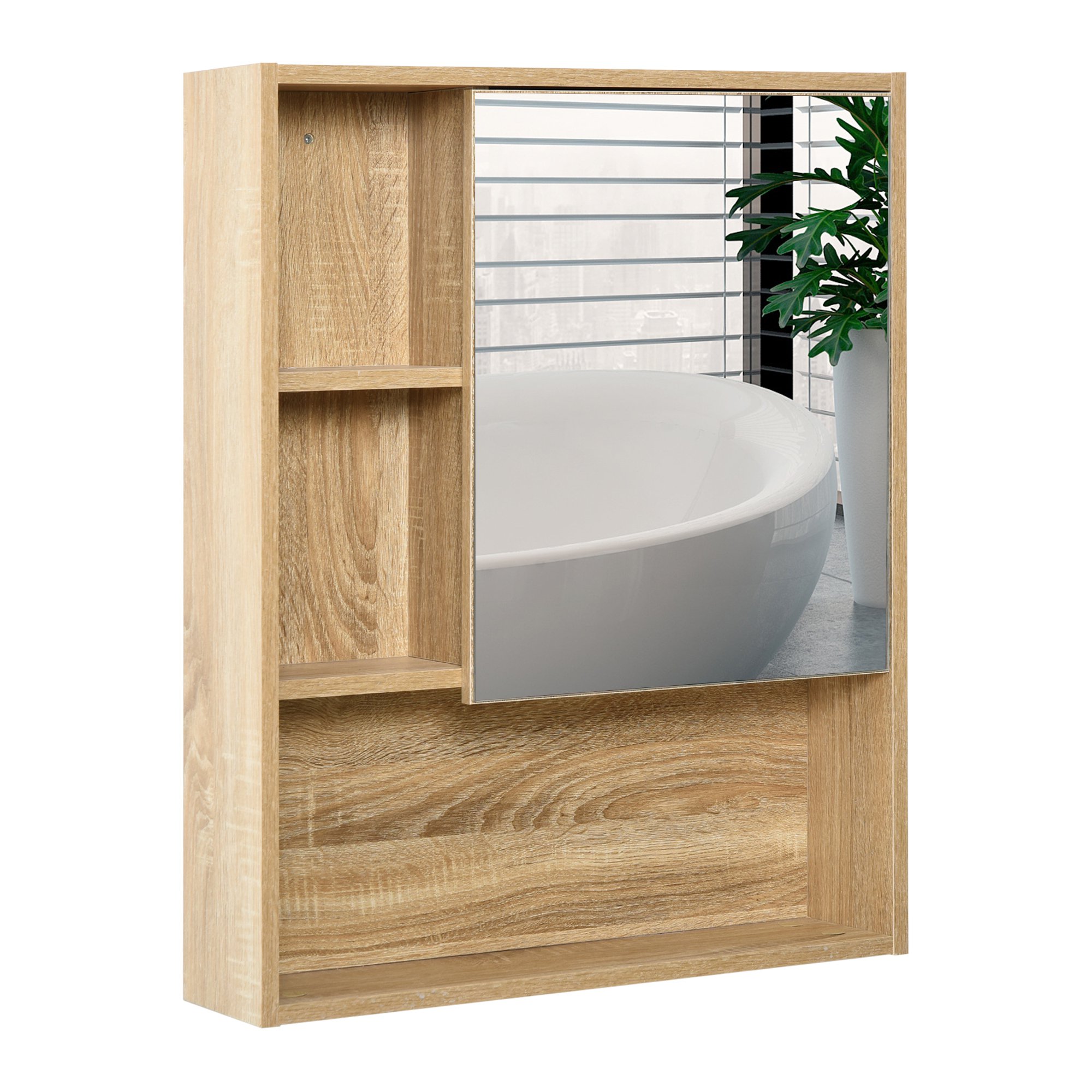 kleankin Dulap Baie cu Oglindă Raft Reglabil Montare Pe Perete Stejar 60x15x76cm Design Elegant | Aosom Romania kleankin Dulap Baie cu Oglindă Raft Reglabil Montare Pe Perete Stejar 60x15x76cm Design Elegant | Aosom Romania
