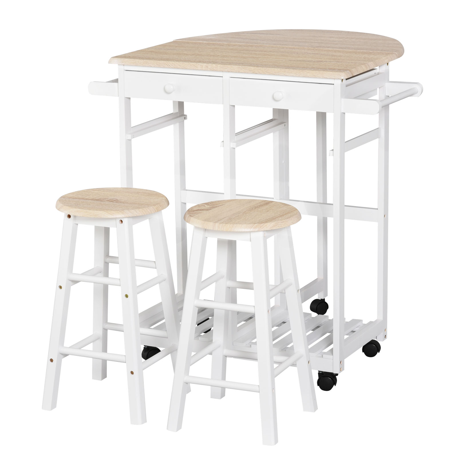 Masa pliabila cu 2 scaune si 4 roti, set masa cu 2 scaune 83,5x74x83cm alb si lemn HOMCOM | Aosom RO Masa pliabila cu 2 scaune si 4 roti, set masa cu 2 scaune 83,5x74x83cm alb si lemn HOMCOM | Aosom RO