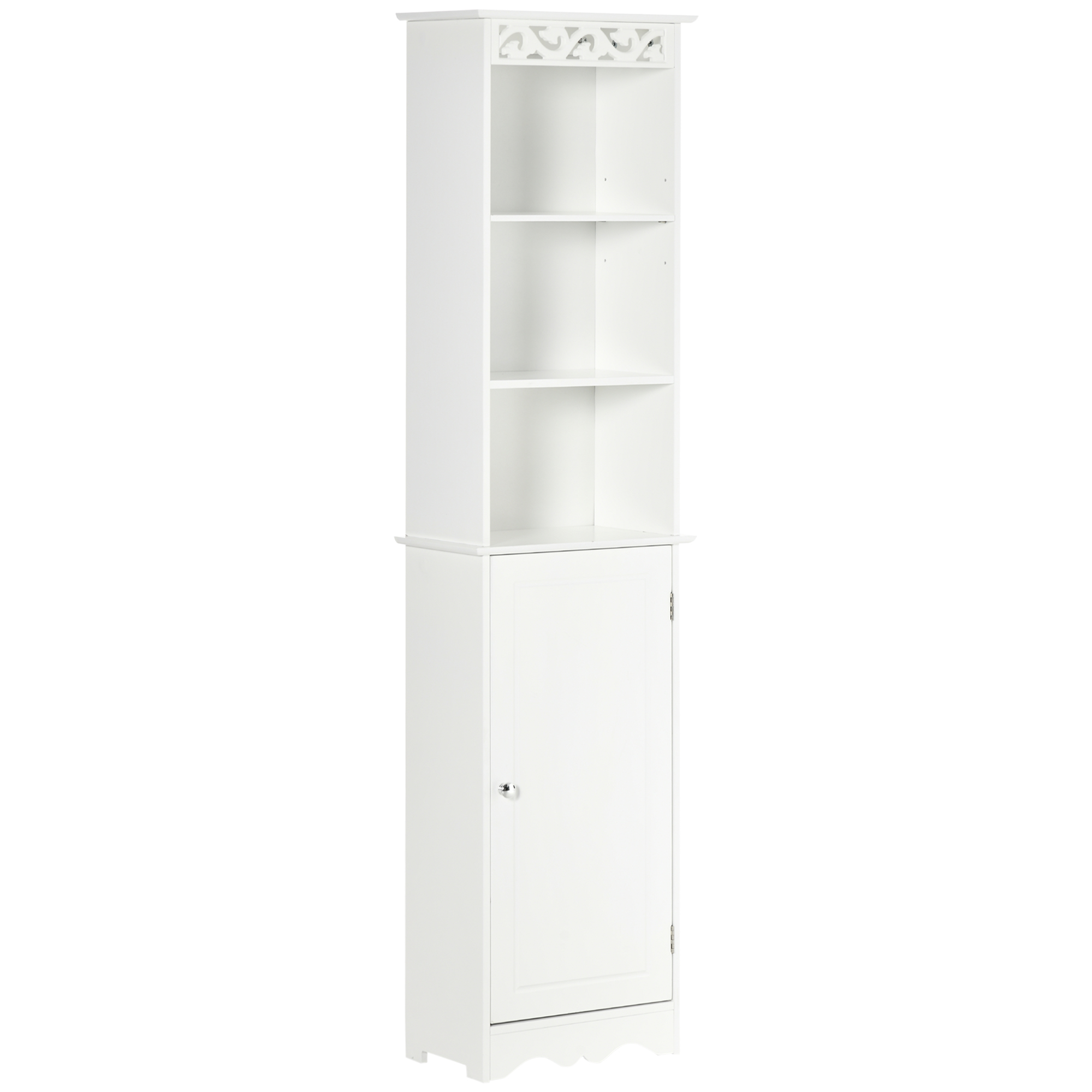 Mobila Coloana HOMCOM pentru Baie, Lemn cu Decor Sculptura Floare Alba 40x23x160cm | Aosom RO Mobila Coloana HOMCOM pentru Baie, Lemn cu Decor Sculptura Floare Alba 40x23x160cm | Aosom RO