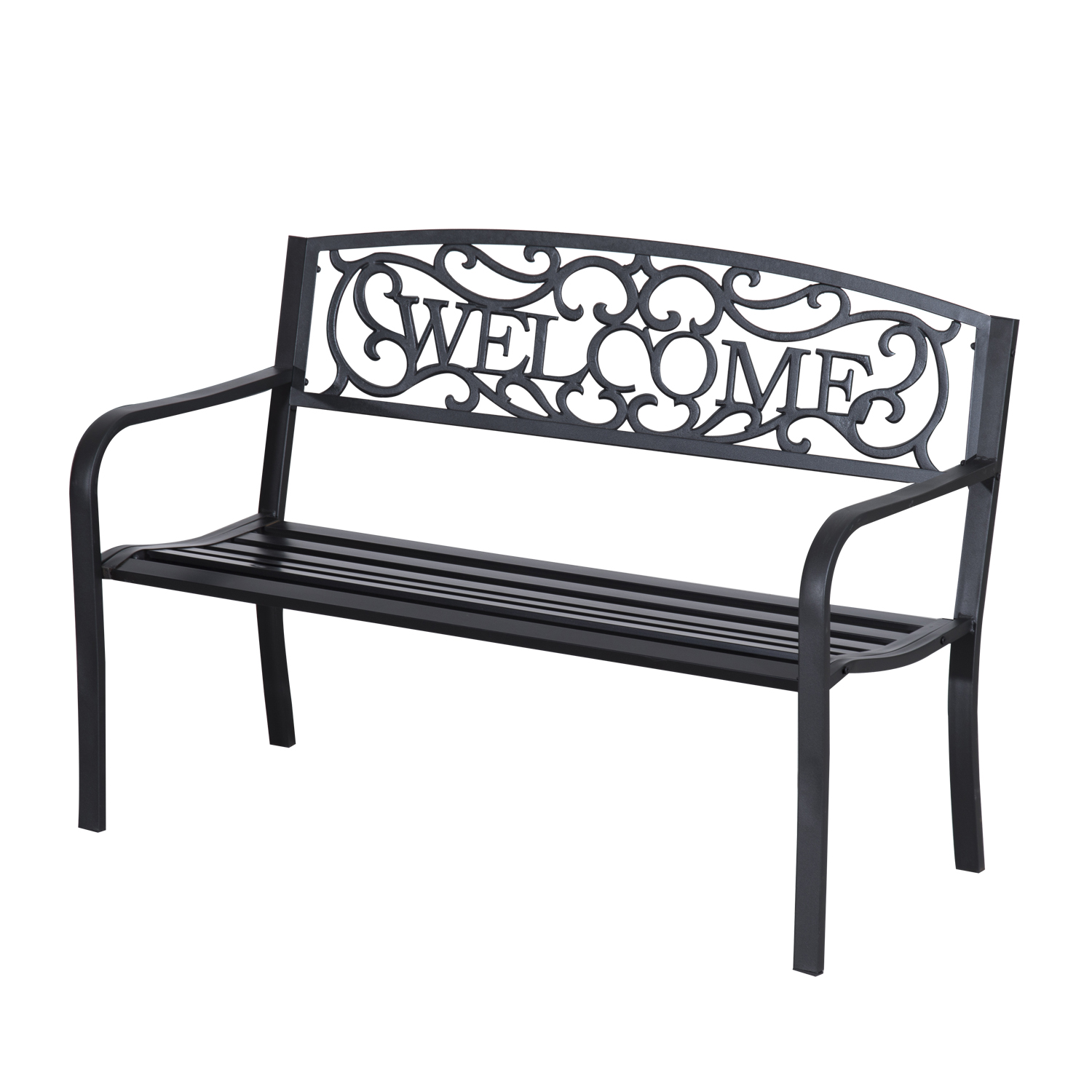 Outsunny banca de gradina cu 2 locuri din metal negru, Design Vintage, 127x60x87cm | AOSOM RO Outsunny banca de gradina cu 2 locuri din metal negru, Design Vintage, 127x60x87cm | AOSOM RO