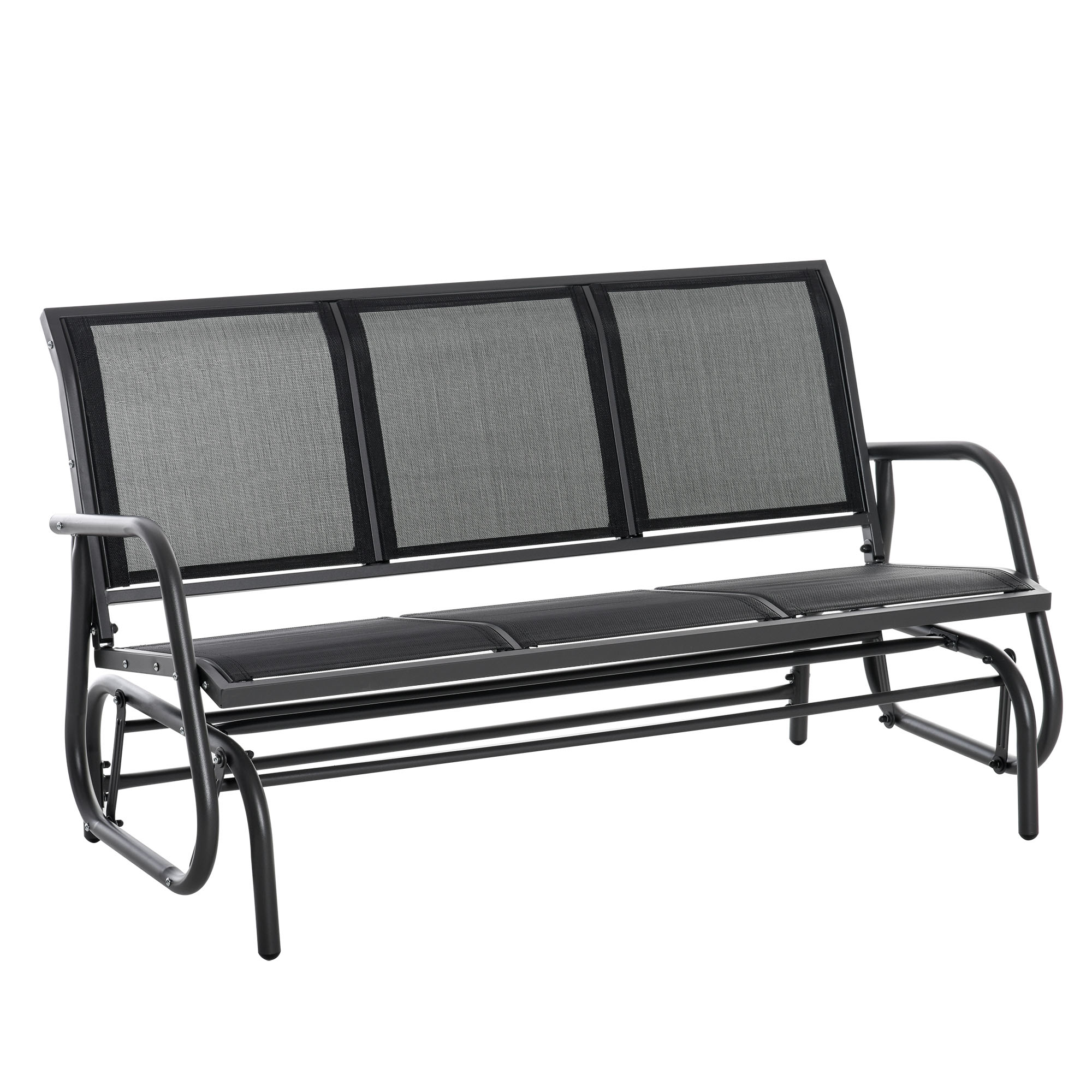 Outsunny Banca Leagan de Gradina cu 3 locuri, schelet Metalic si Tesatura transpiranta, Negru Outsunny Banca Leagan de Gradina cu 3 locuri, schelet Metalic si Tesatura transpiranta, Negru