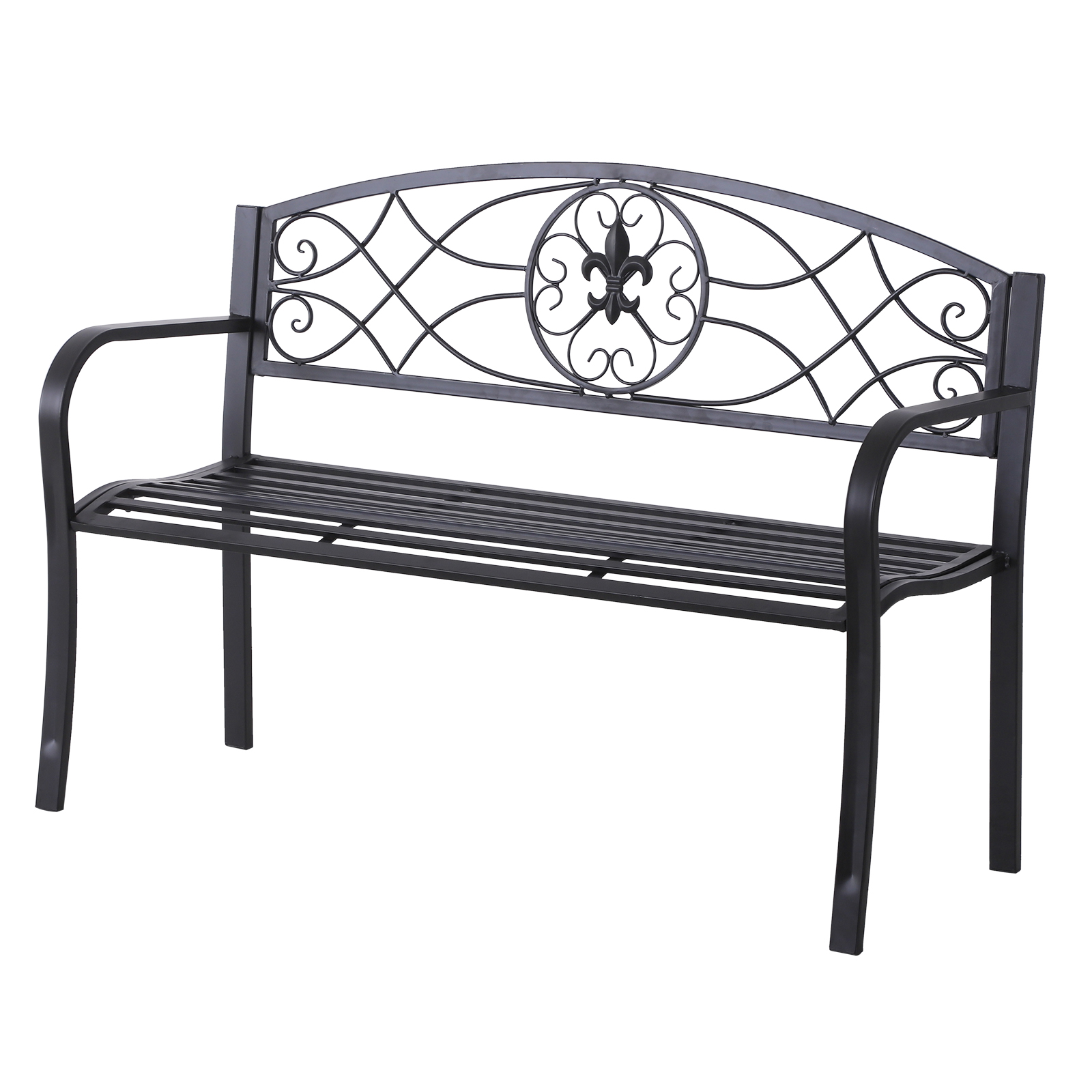 Outsunny Bancuta de Gradina in Fier Forjat 129 x 50 x 91cm Negru Outsunny Bancuta de Gradina in Fier Forjat 129 x 50 x 91cm Negru