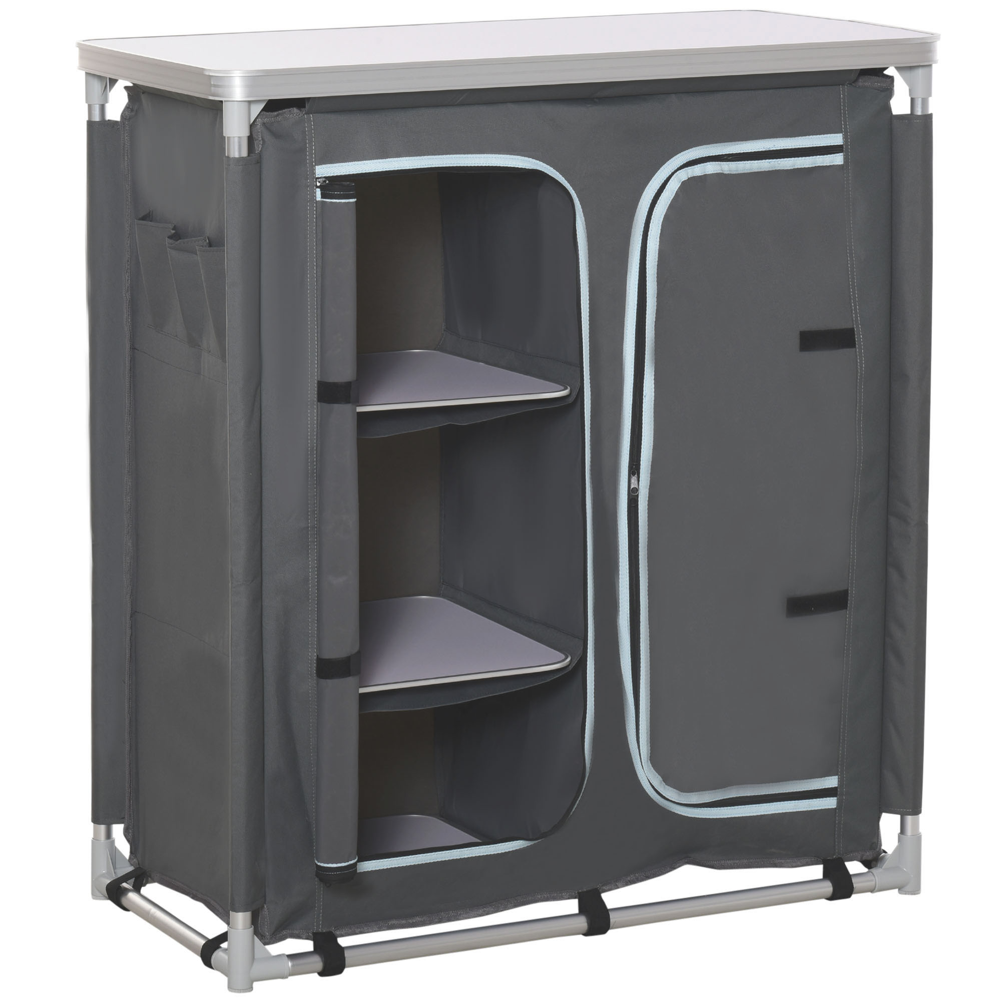Outsunny Bucatarie de Camping, 3 Etajere și Geanta de Transport, Cadru din Aluminiu 96Lx49.5Px104cm Gri Outsunny Bucatarie de Camping, 3 Etajere și Geanta de Transport, Cadru din Aluminiu 96Lx49.5Px104cm Gri