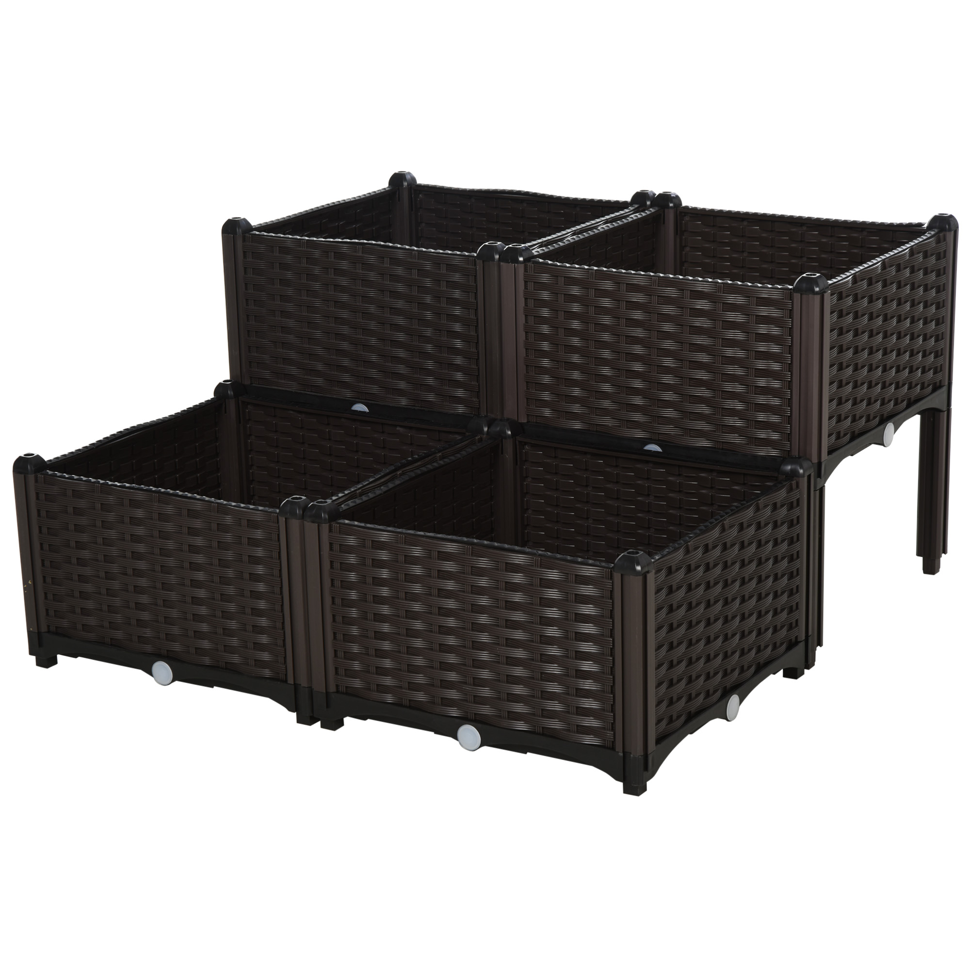 Outsunny Set 4 Ghivece Decorative din Rattan, Rezistente la UV și Apă, Polipropilenă, Maro, 40x40x44 cm | Aosom Romania Outsunny Set 4 Ghivece Decorative din Rattan, Rezistente la UV și Apă, Polipropilenă, Maro, 40x40x44 cm | Aosom Romania