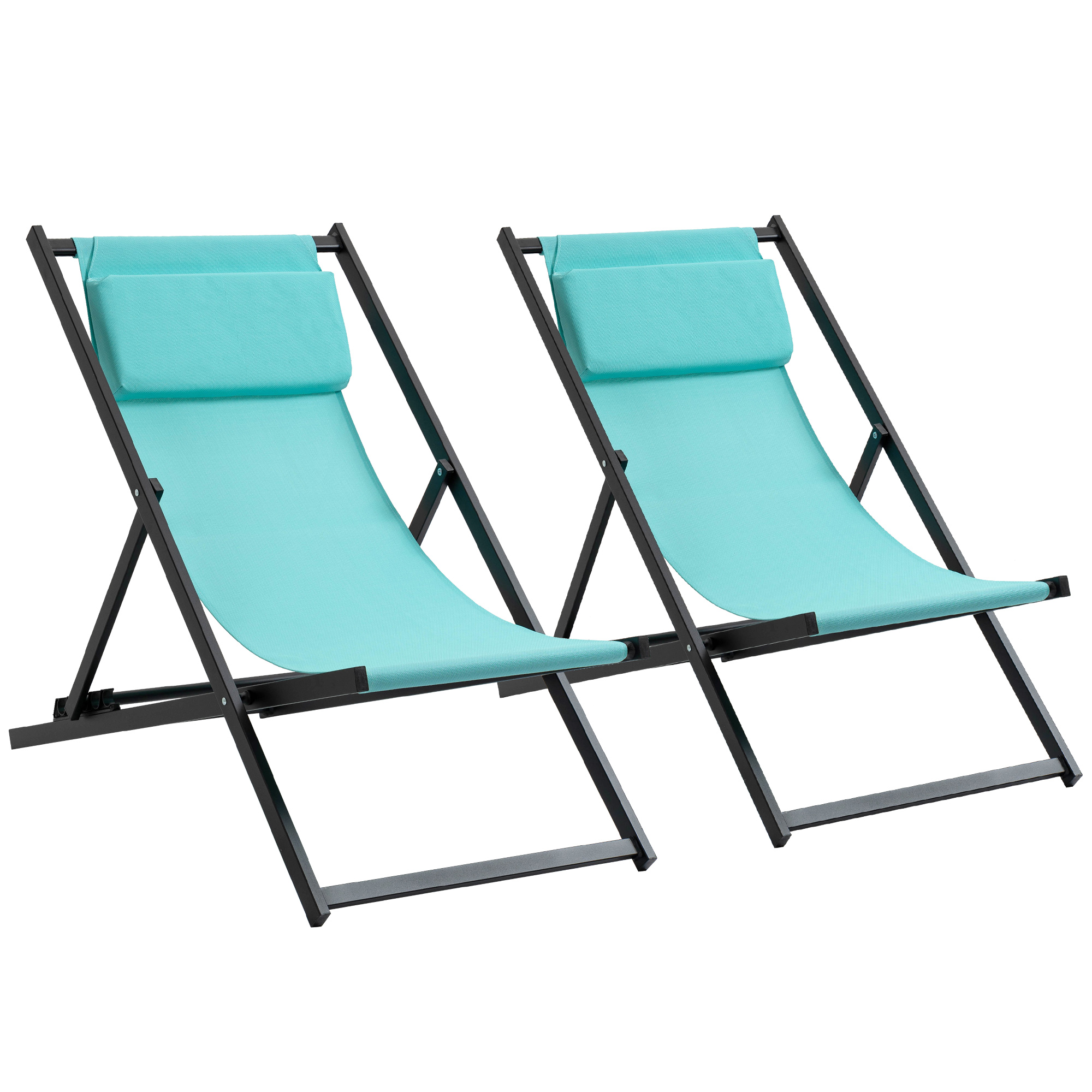 Outsunny Set de 2 Șezlonguri Pliabile din Aluminiu și Textilen, 96.35x58x91.5cm, Albastru Outsunny Set de 2 Șezlonguri Pliabile din Aluminiu și Textilen, 96.35x58x91.5cm, Albastru