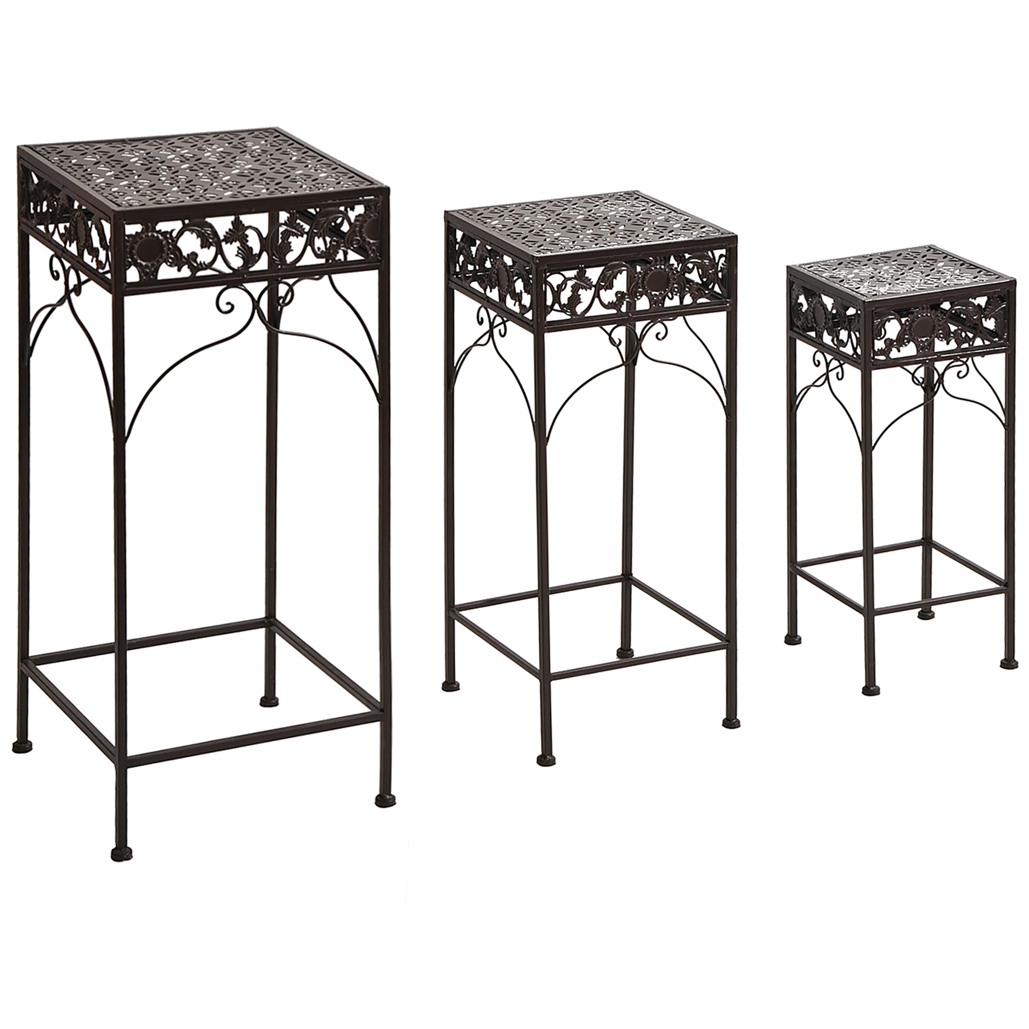 Outsunny Set de 3 Scaune Suport pentru Plante, Design Clasic din Fier, Ideal pentru Decorul Grădinii, Maro | Aosom Romania Outsunny Set de 3 Scaune Suport pentru Plante, Design Clasic din Fier, Ideal pentru Decorul Grădinii, Maro | Aosom Romania