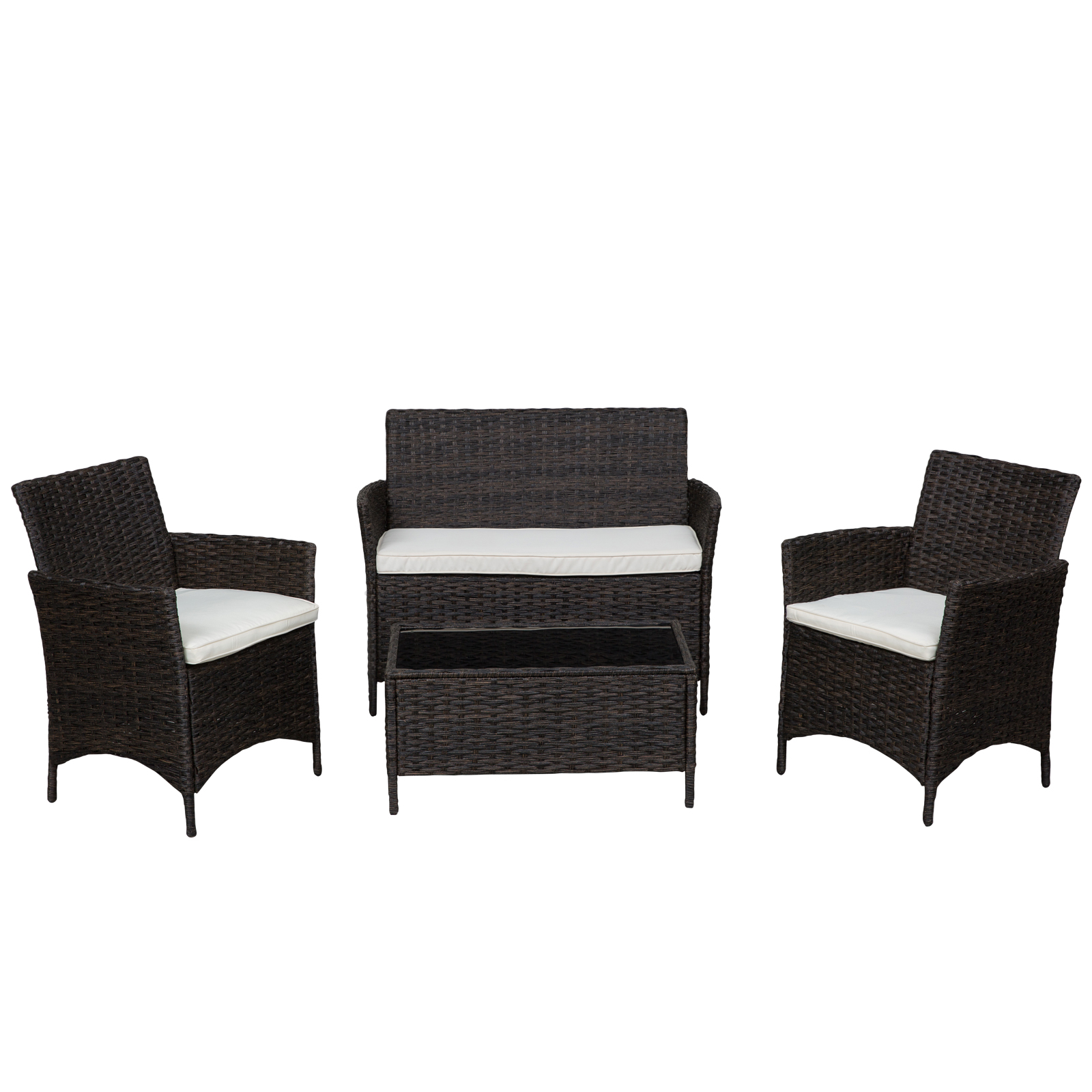 Outsunny Set Mobilier de Grădină Modern, Canapea, 2 Fotolii, Masă de Cafea, Ratan PE Negru și Alb, Confortabil | Aosom Romania Outsunny Set Mobilier de Grădină Modern, Canapea, 2 Fotolii, Masă de Cafea, Ratan PE Negru și Alb, Confortabil | Aosom Romania