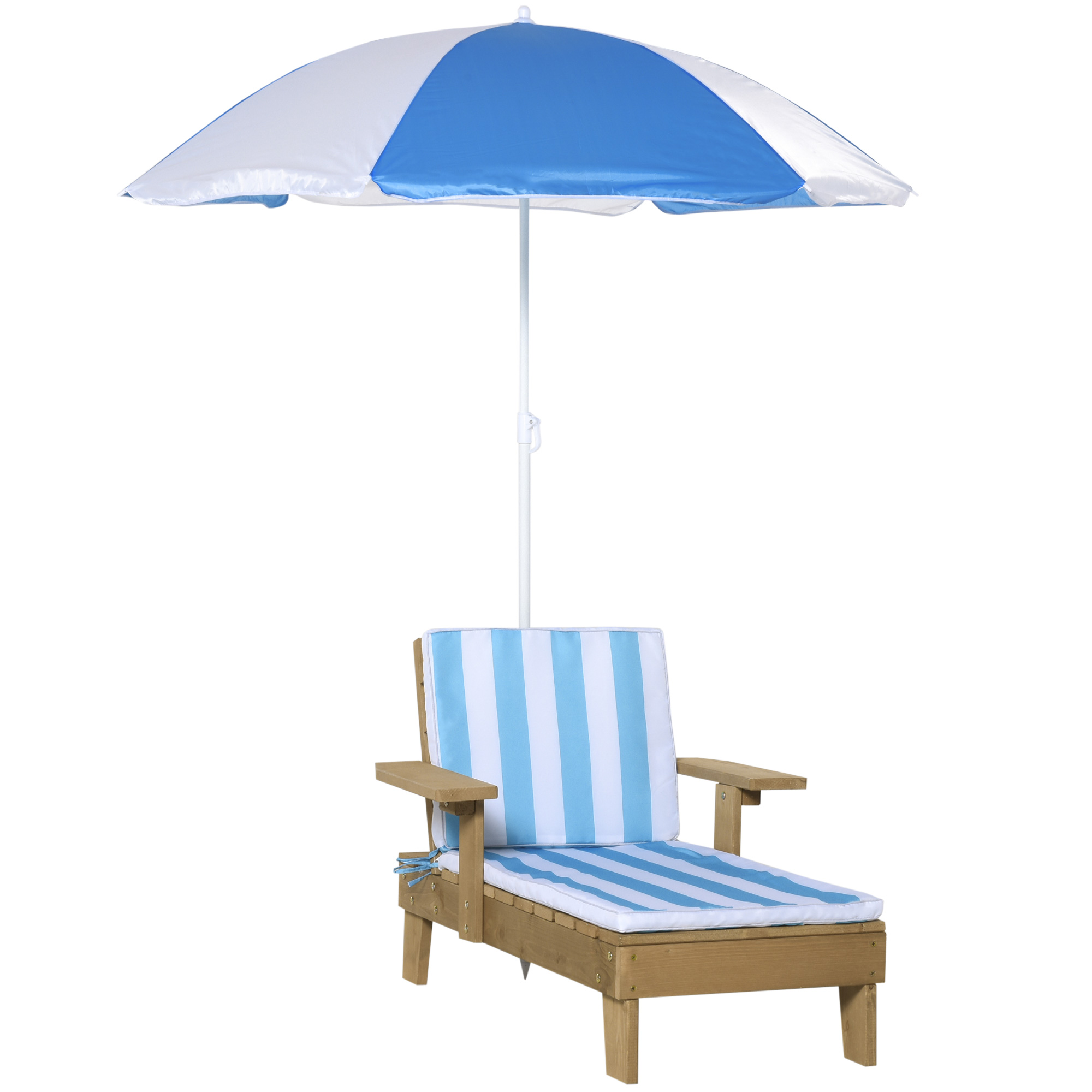 Outsunny Set Sezlong de Plaja pentru Copii cu Umbrela, Sezlong Mare pentru Copii 3-7 ani Alba si Albastra Outsunny Set Sezlong de Plaja pentru Copii cu Umbrela, Sezlong Mare pentru Copii 3-7 ani Alba si Albastra
