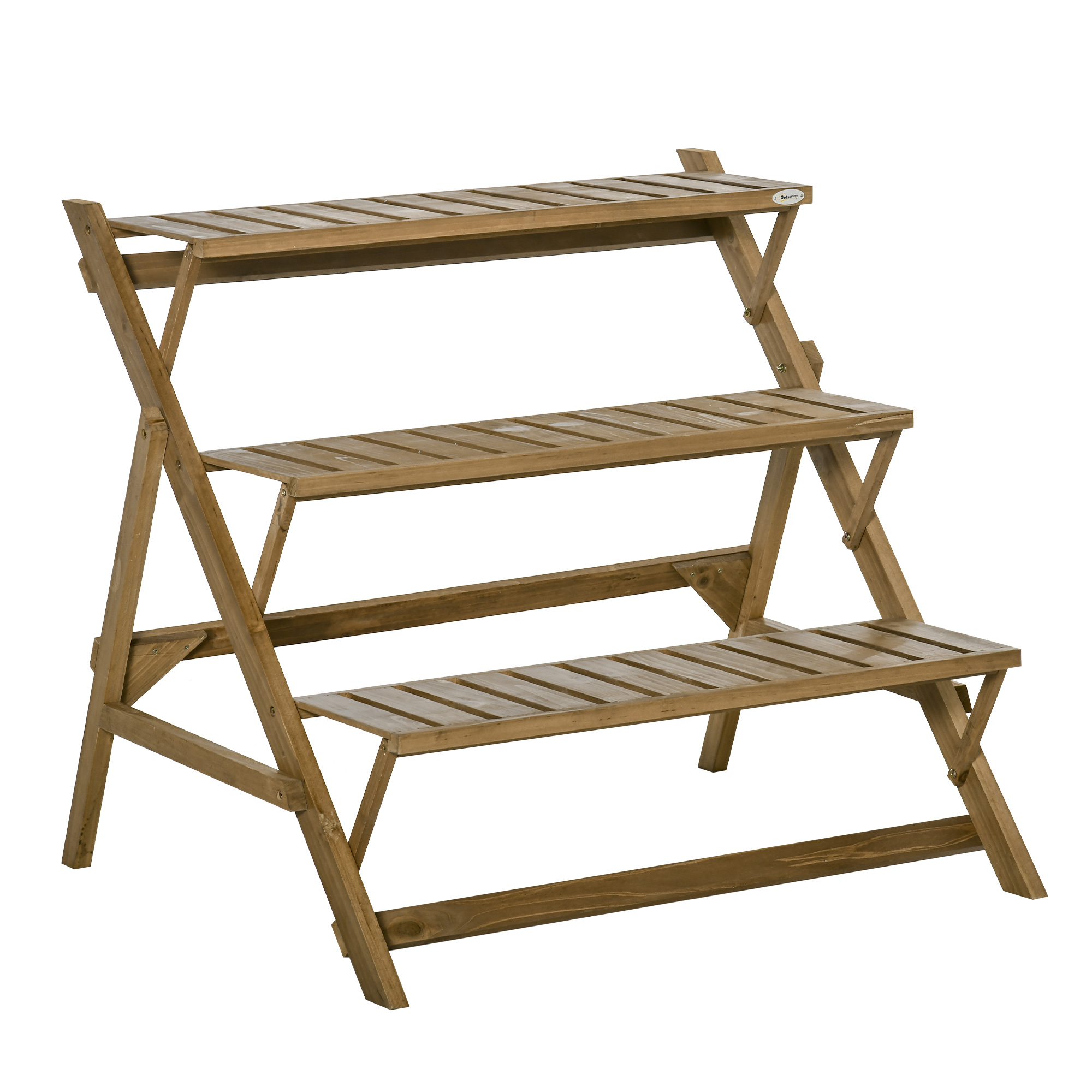 Outsunny Suport de Plante tip Scară din Lemn de Brad cu 3 Rafturi Pliabile pentru Grădină și Balcon 101x83x88 cm | Aosom Romania Outsunny Suport de Plante tip Scară din Lemn de Brad cu 3 Rafturi Pliabile pentru Grădină și Balcon 101x83x88 cm | Aosom Romania