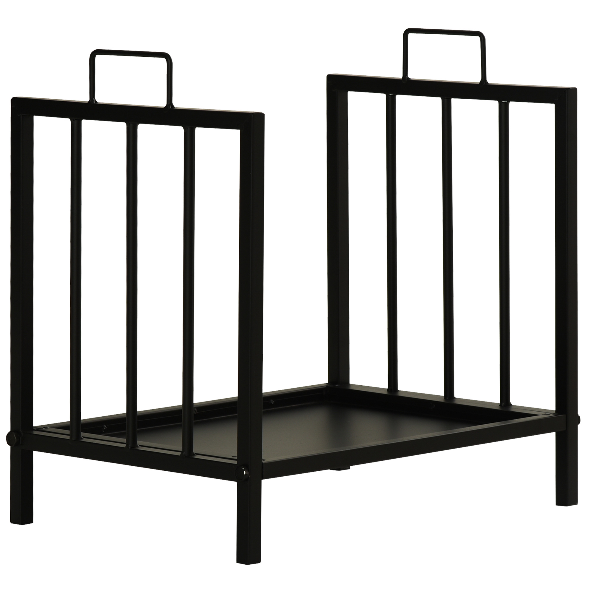 Outsunny Suport pentru Lemne de Interior si de Exterior din Metal cu 2 Manere si Baza Ridicata pentru 50kg de lemne, 42x32.5x46cm, Negru Outsunny Suport pentru Lemne de Interior si de Exterior din Metal cu 2 Manere si Baza Ridicata pentru 50kg de lemne, 42x32.5x46cm, Negru