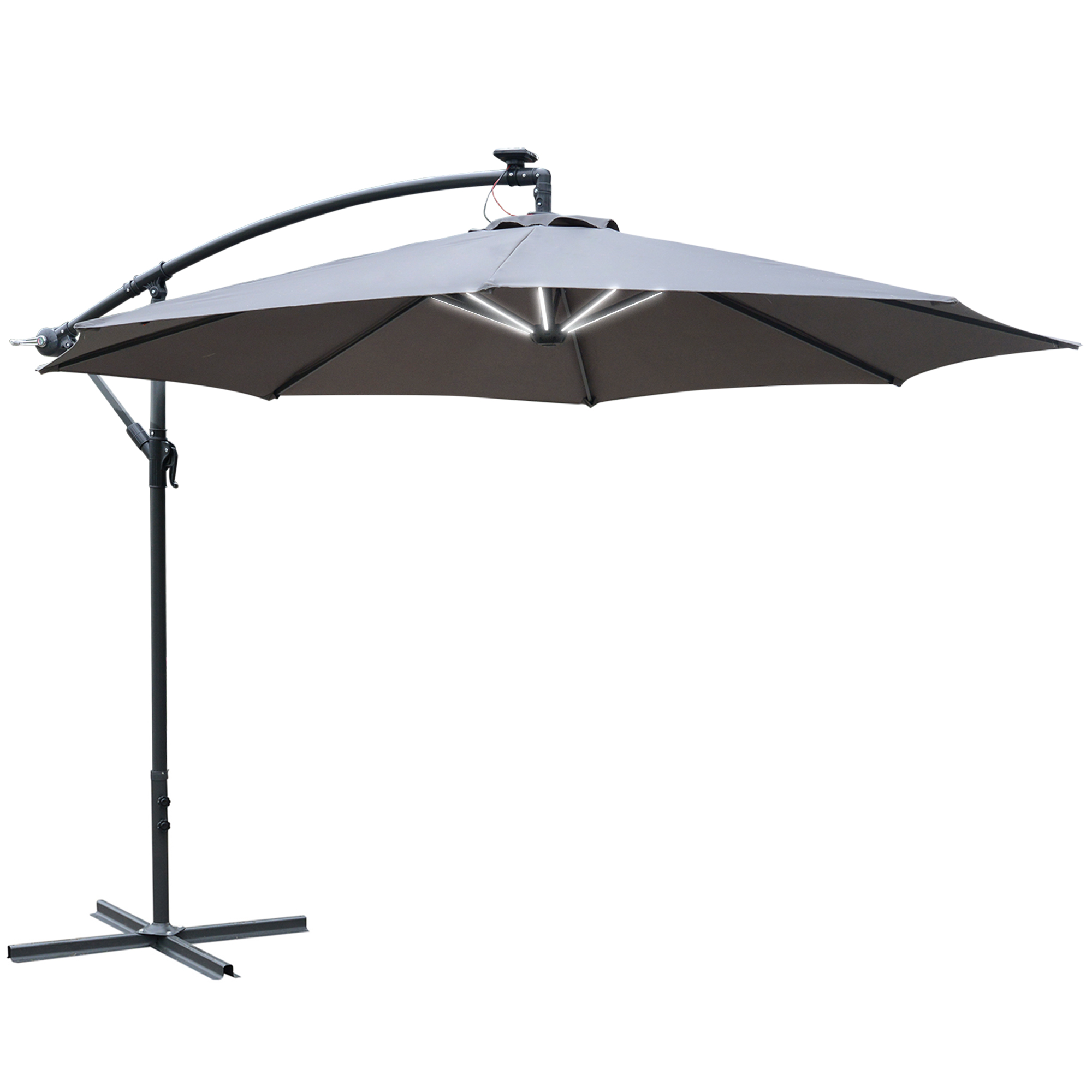 Outsunny Umbrelă Neagră cu Manivelă și Iluminare LED Solară 8 Benzi, Sistem de Deschidere Ușor, Φ300x245cm | Aosom Romania Outsunny Umbrelă Neagră cu Manivelă și Iluminare LED Solară 8 Benzi, Sistem de Deschidere Ușor, Φ300x245cm | Aosom Romania