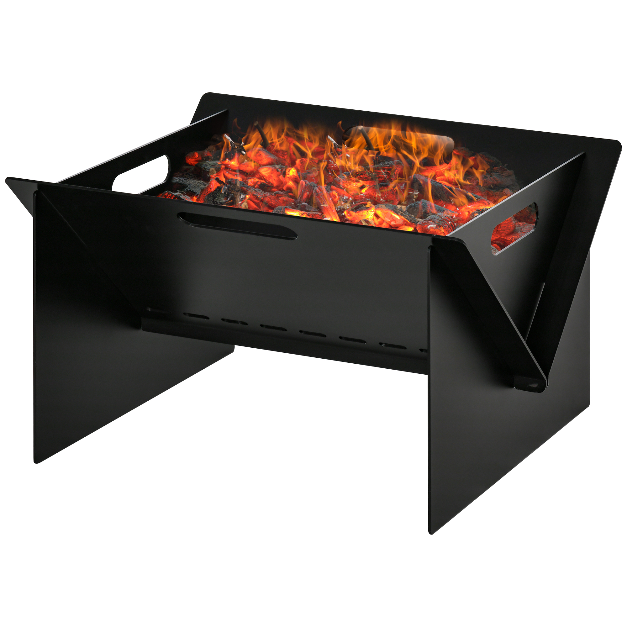 Outsunny Vatră de Foc Pătrată pentru Exterior din Oțel cu Manere, Design Elegant, 50x45x30cm, Negru | Aosom Romania Outsunny Vatră de Foc Pătrată pentru Exterior din Oțel cu Manere, Design Elegant, 50x45x30cm, Negru | Aosom Romania
