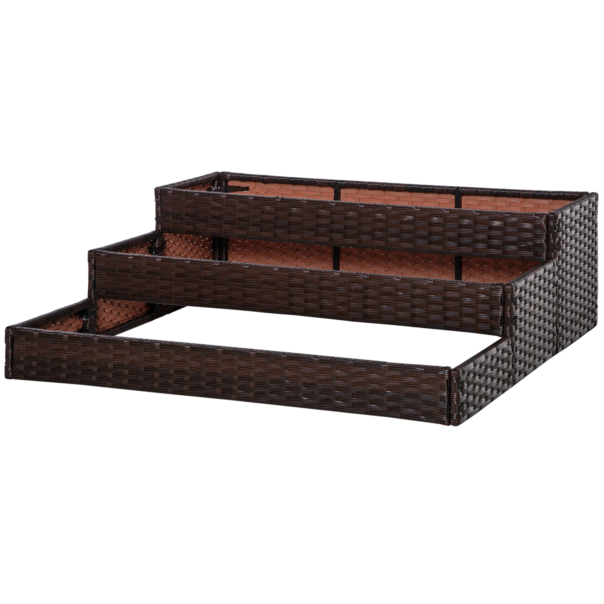 Pat de Gradina Inaltat Outsunny cu 3 Niveluri, Jardiniera din Ratan Sintetic, 120x120x40cm, Gri | Aosom Romania Pat de Gradina Inaltat Outsunny cu 3 Niveluri, Jardiniera din Ratan Sintetic, 120x120x40cm, Gri | Aosom Romania
