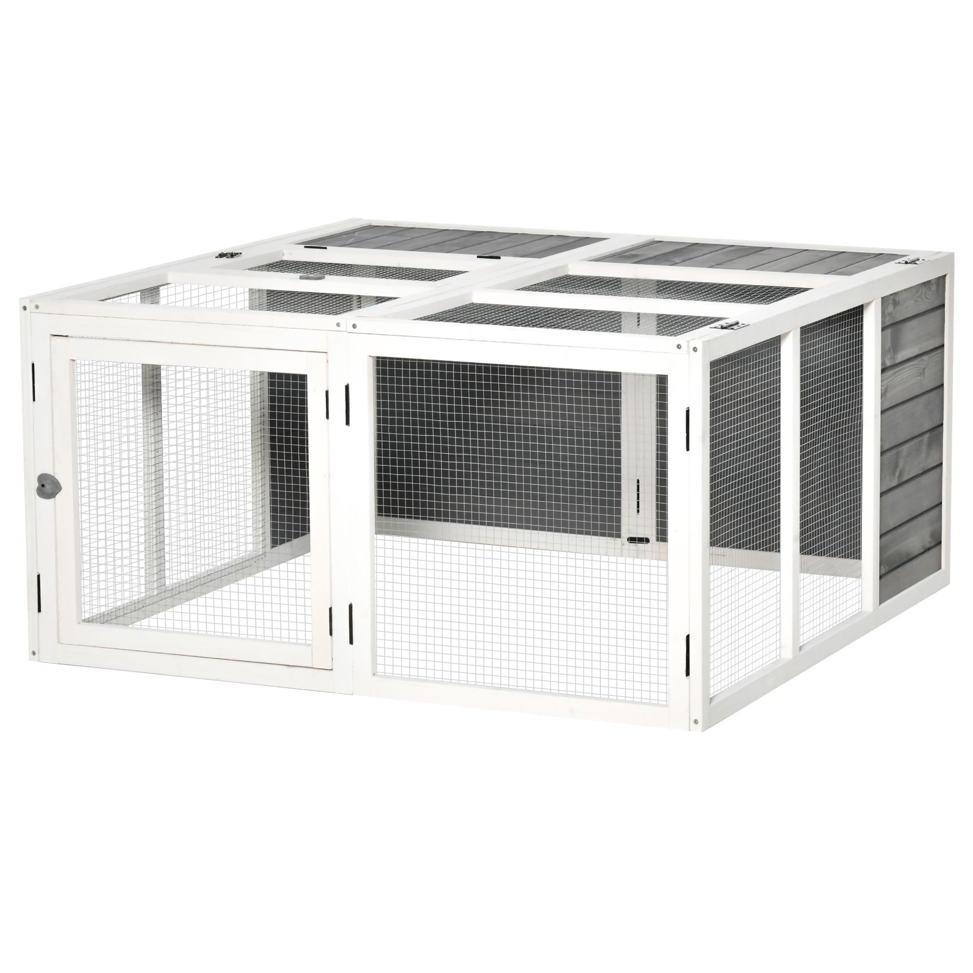 PawHut Adapost pentru iepuri pentru Exterior si Interior cu Acoperis Mobil, Cusca pentru 2-4 Iepuri din Lemn si Metal, Gri 120x120x60cm PawHut Adapost pentru iepuri pentru Exterior si Interior cu Acoperis Mobil, Cusca pentru 2-4 Iepuri din Lemn si Metal, Gri 120x120x60cm