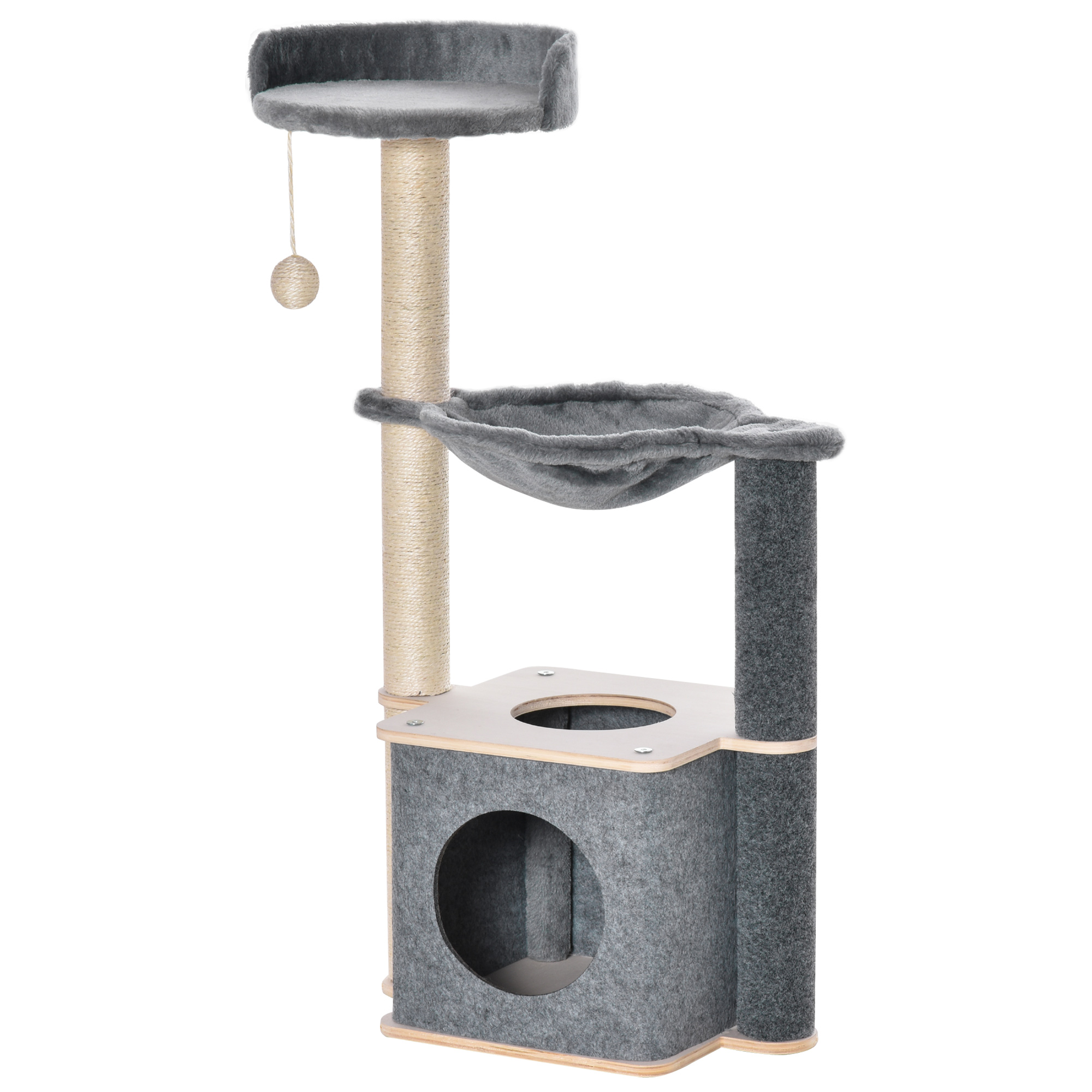 PawHut Ansamblu Joacă Pisici, Lemn/Plush, Zona Zgâriat, Design Atractiv, 48x34x95 cm, Gri-Bej | Aosom Romania PawHut Ansamblu Joacă Pisici, Lemn/Plush, Zona Zgâriat, Design Atractiv, 48x34x95 cm, Gri-Bej | Aosom Romania