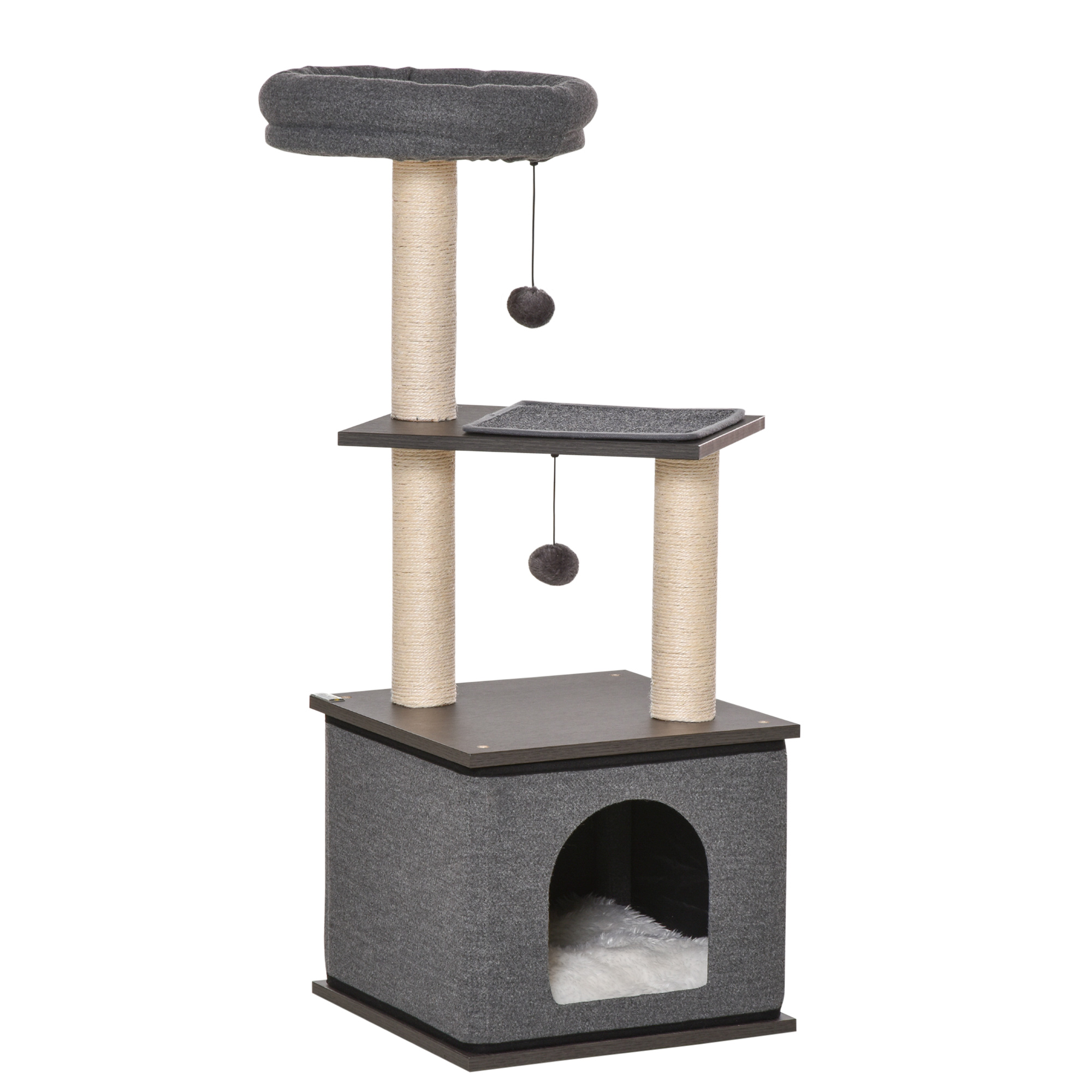 PawHut Arbore de Zgâriat pentru Pisici, 104 cm, Cușcă, Pătuț, Stâlpi din Sisal, Perne Lavabile, Gri | Aosom Romania PawHut Arbore de Zgâriat pentru Pisici, 104 cm, Cușcă, Pătuț, Stâlpi din Sisal, Perne Lavabile, Gri | Aosom Romania