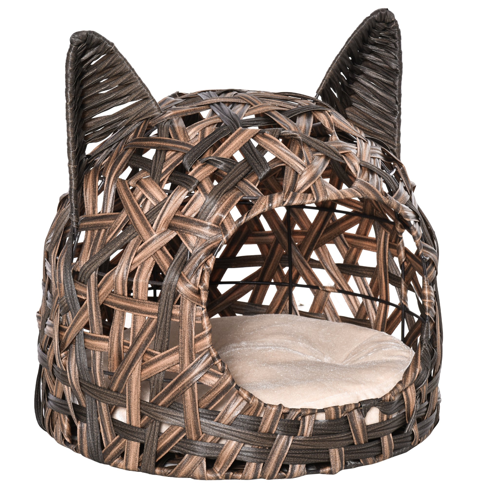 PawHut Căsuță pentru Pisici cu Cadru de Sârmă și Pluș Moale, pentru Pisici de Interior de până la 4,5kg, Φ46x40cm, Maro | Aosom Romania PawHut Căsuță pentru Pisici cu Cadru de Sârmă și Pluș Moale, pentru Pisici de Interior de până la 4,5kg, Φ46x40cm, Maro | Aosom Romania