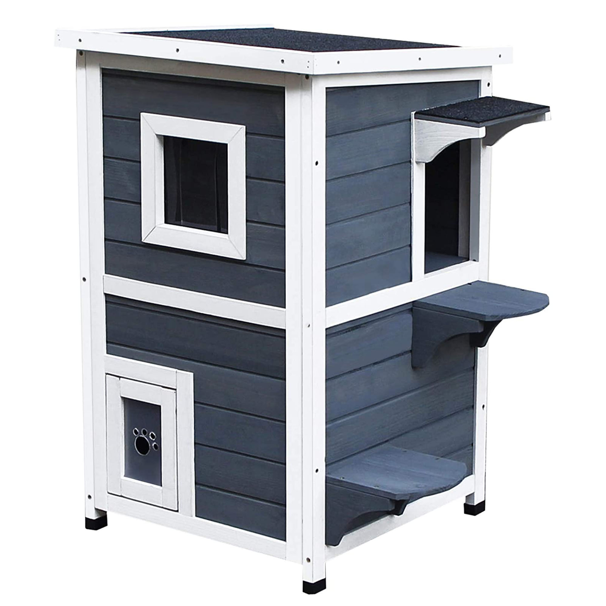 PawHut Cușcă Animale Companie Exterior 2 Nivele Lemn Gri și Alb 51x51x81.3cm | Aosom Romania PawHut Cușcă Animale Companie Exterior 2 Nivele Lemn Gri și Alb 51x51x81.3cm | Aosom Romania