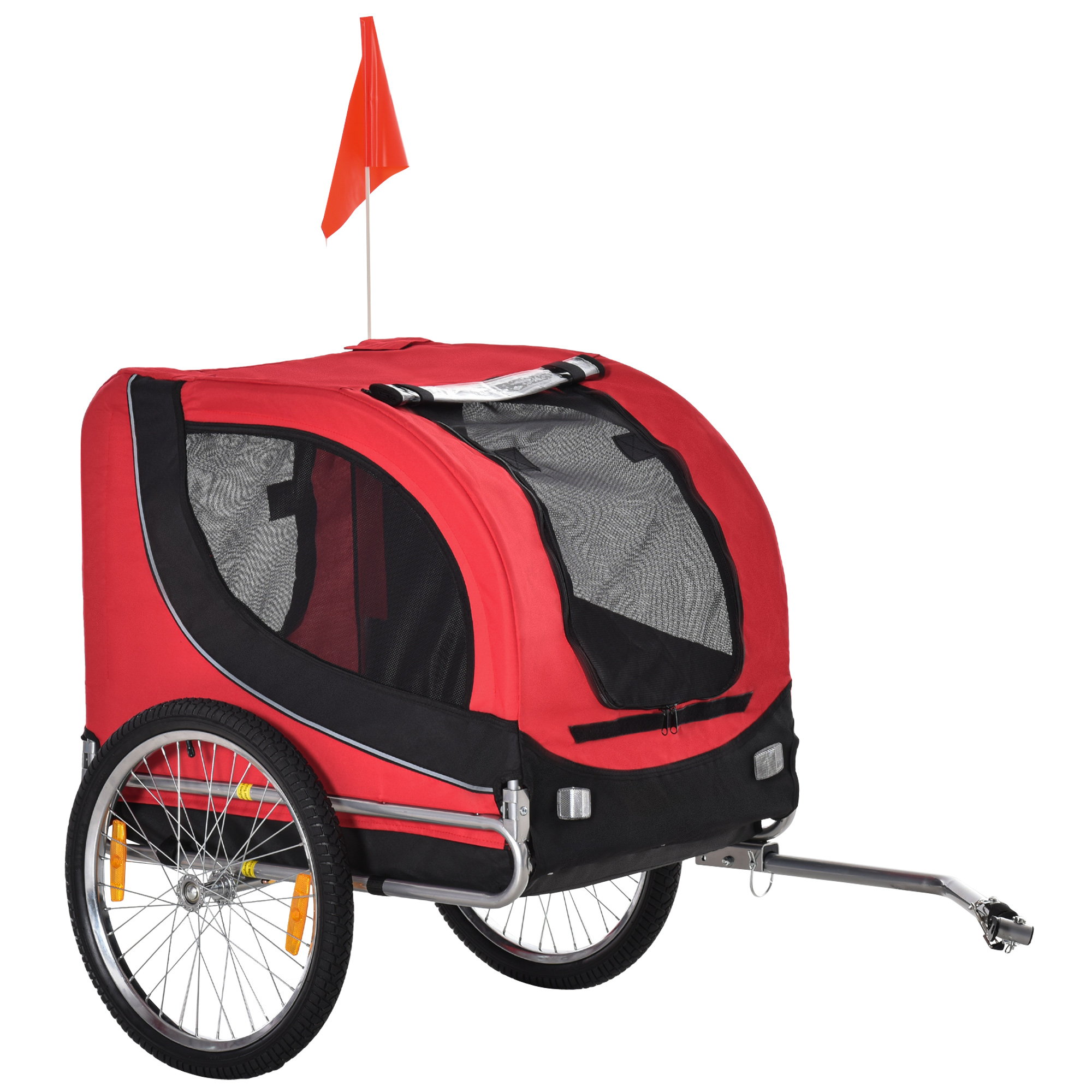 PawHut Remorcă Bicicletă pentru Câini și Animale Domestice, Roșu și Negru, 130 x 90 x 110cm PawHut Remorcă Bicicletă pentru Câini și Animale Domestice, Roșu și Negru, 130 x 90 x 110cm