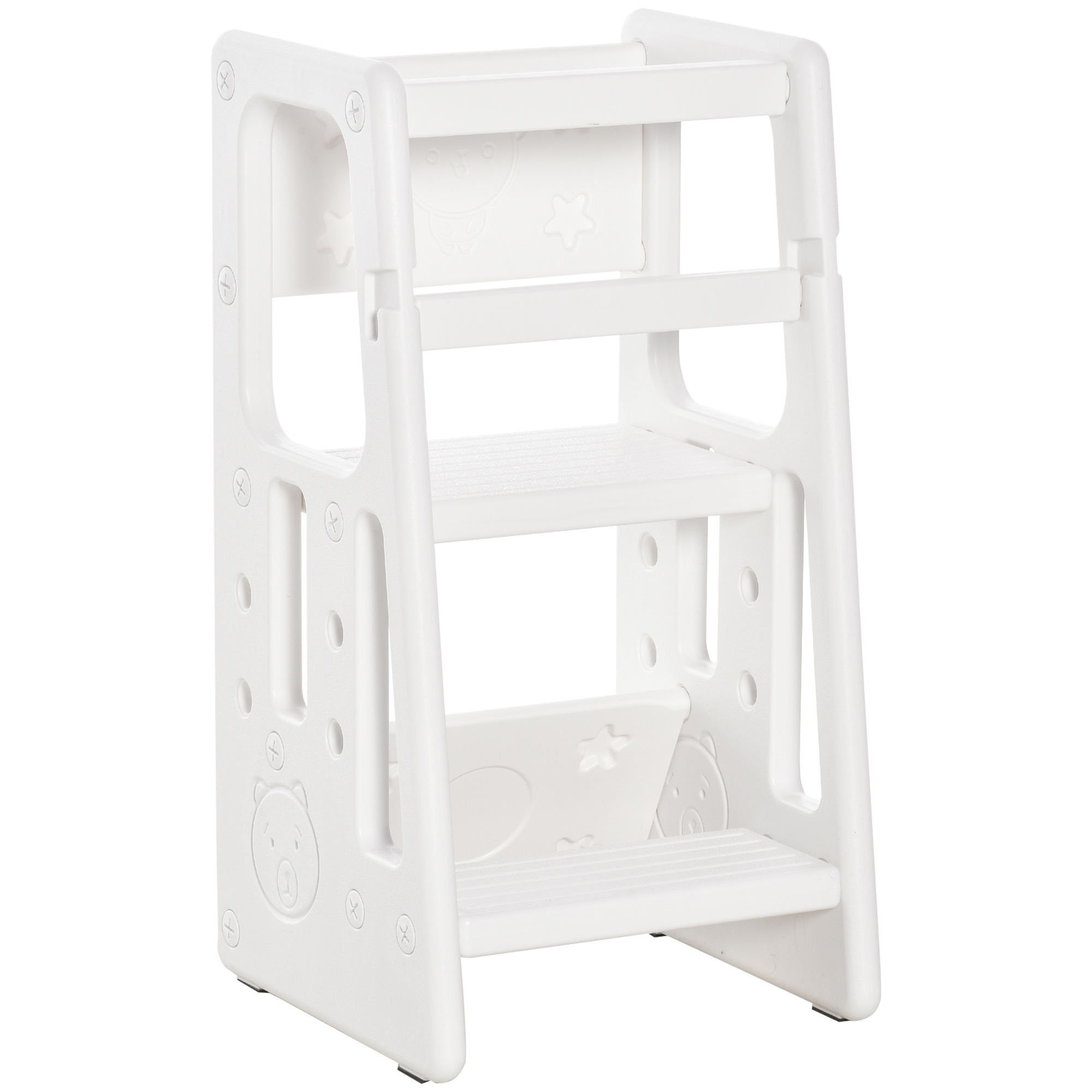 Scara pentru Copii Turn Montessori, Înaltime Reglabila 3 Nivele, HDPE Inodor, 47x47x90cm, Alb HOMCOM | Aosom RO Scara pentru Copii Turn Montessori, Înaltime Reglabila 3 Nivele, HDPE Inodor, 47x47x90cm, Alb HOMCOM | Aosom RO