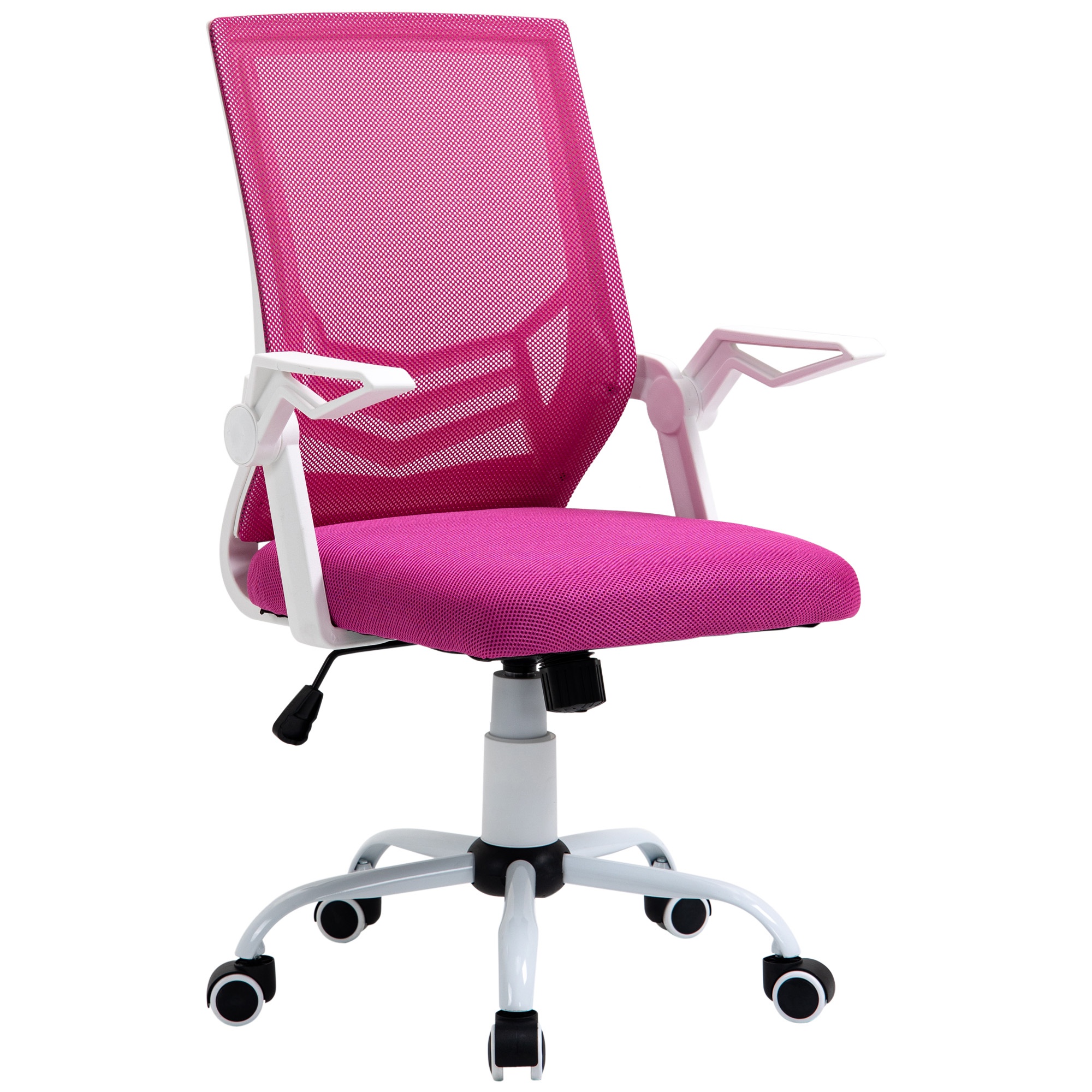 Scaun de Birou Ergonomic Vinsetto cu Cotiere si Suport Lombar, Pivotant, Inaltime Reglabila, Tesatura Roz | Aosom RO Scaun de Birou Ergonomic Vinsetto cu Cotiere si Suport Lombar, Pivotant, Inaltime Reglabila, Tesatura Roz | Aosom RO