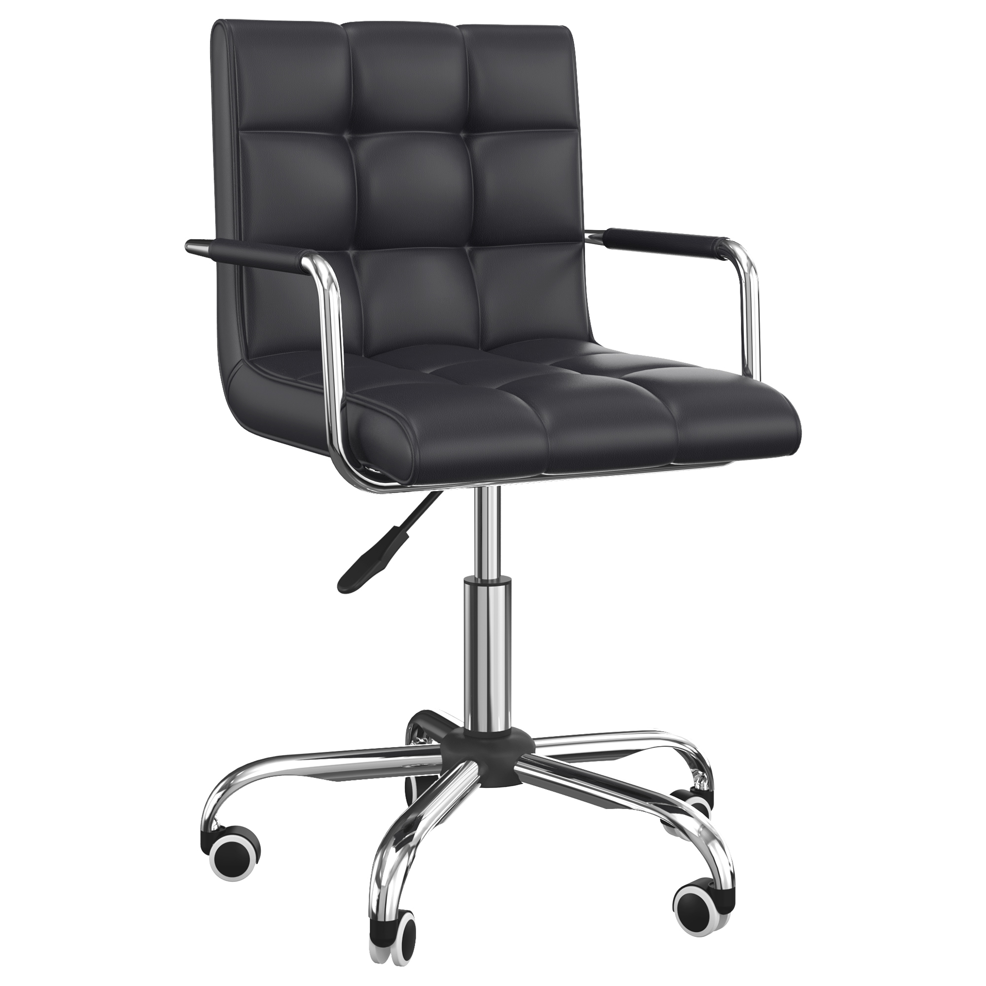 Scaun Rotativ HOMCOM cu Brațe din Piele Sintetică, Negru 52.5x54x94cm | Aosom RO Scaun Rotativ HOMCOM cu Brațe din Piele Sintetică, Negru 52.5x54x94cm | Aosom RO