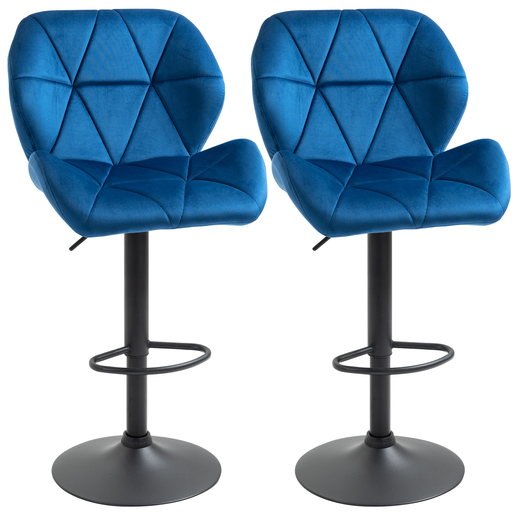 Set 2 scaune de bar, rotative inaltime reglabila, catifea albastra, 51.5x57.5x93-114.5 cm HOMCOM | Aosom RO Set 2 scaune de bar, rotative inaltime reglabila, catifea albastra, 51.5x57.5x93-114.5 cm HOMCOM | Aosom RO