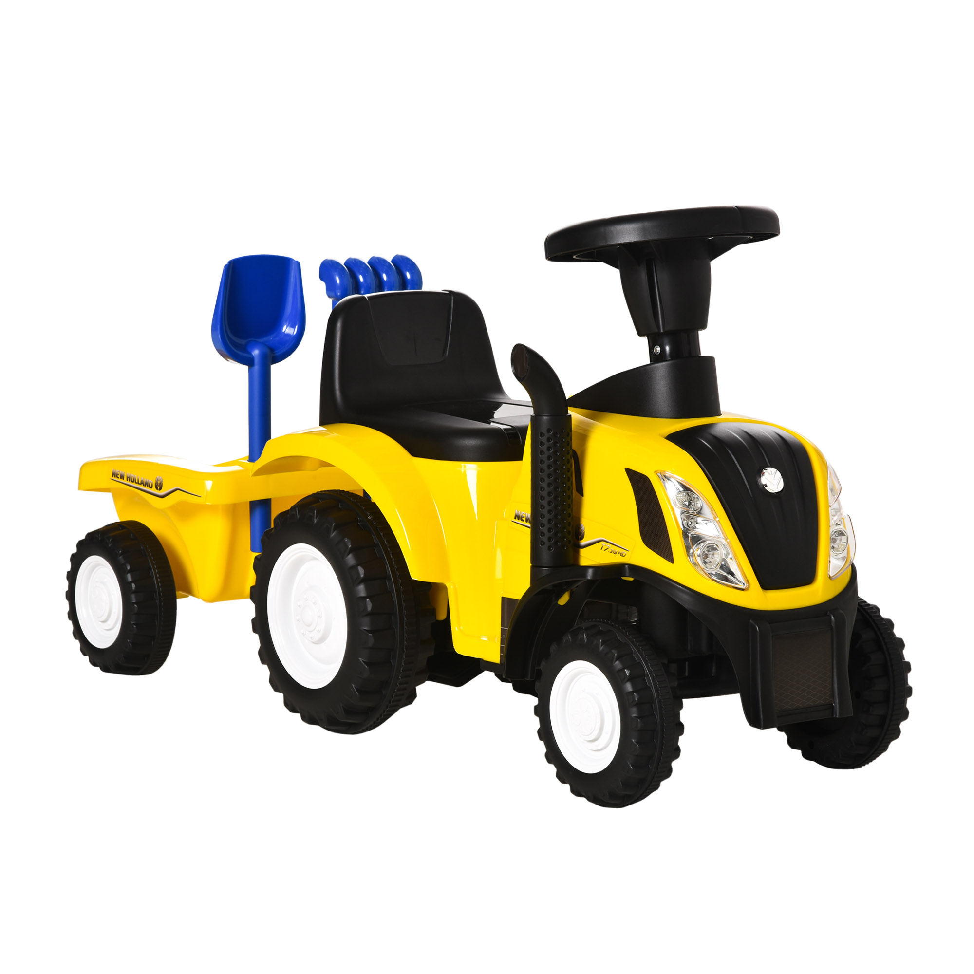 Tractor pentru Copii 12-36 Luni HOMCOM, Prevazut cu Loc cu Remorca, Grebla si Lopata, Joc Educativ, 91x29x44cm, Galben | Aosom RO Tractor pentru Copii 12-36 Luni HOMCOM, Prevazut cu Loc cu Remorca, Grebla si Lopata, Joc Educativ, 91x29x44cm, Galben | Aosom RO