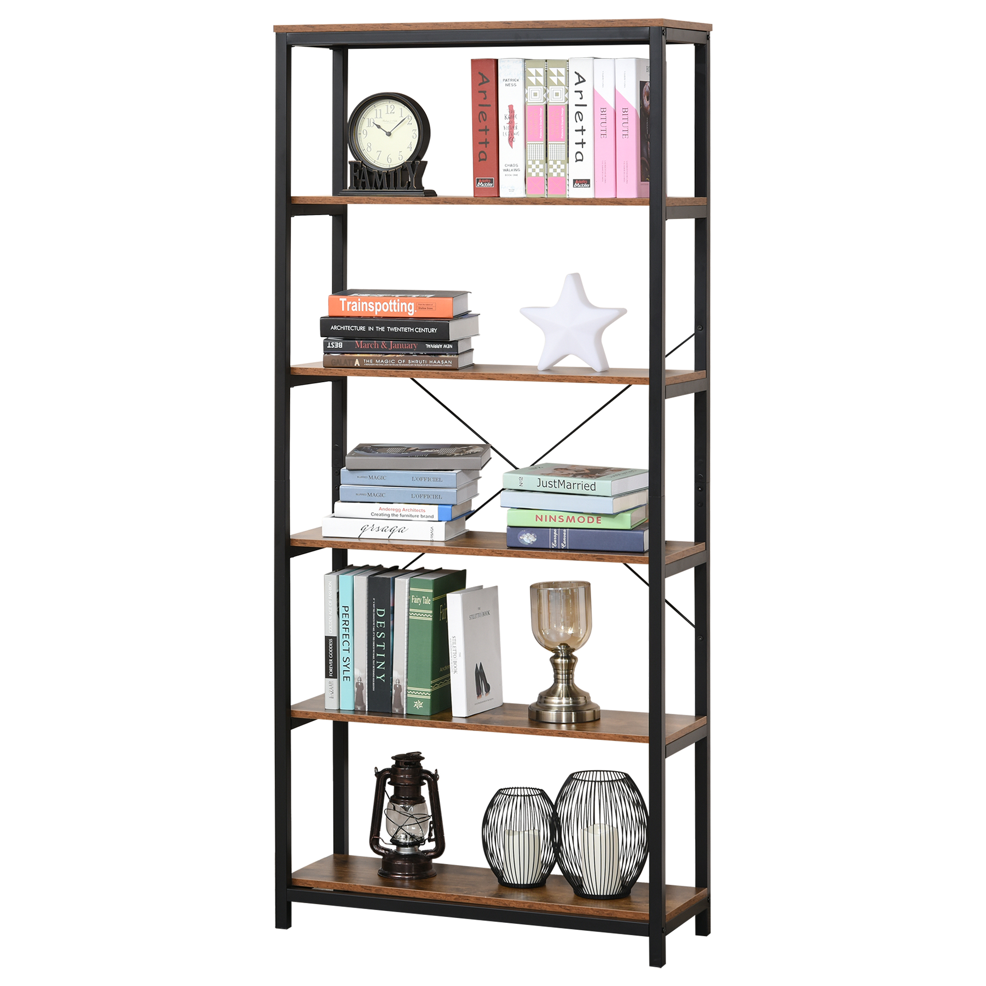 Biblioteca in Stil Industrial Vintage cu 6 Rafturi din Lemn si Metal Negru, 80x30x180cm HOMCOM | Aosom RO Biblioteca in Stil Industrial Vintage cu 6 Rafturi din Lemn si Metal Negru, 80x30x180cm HOMCOM | Aosom RO