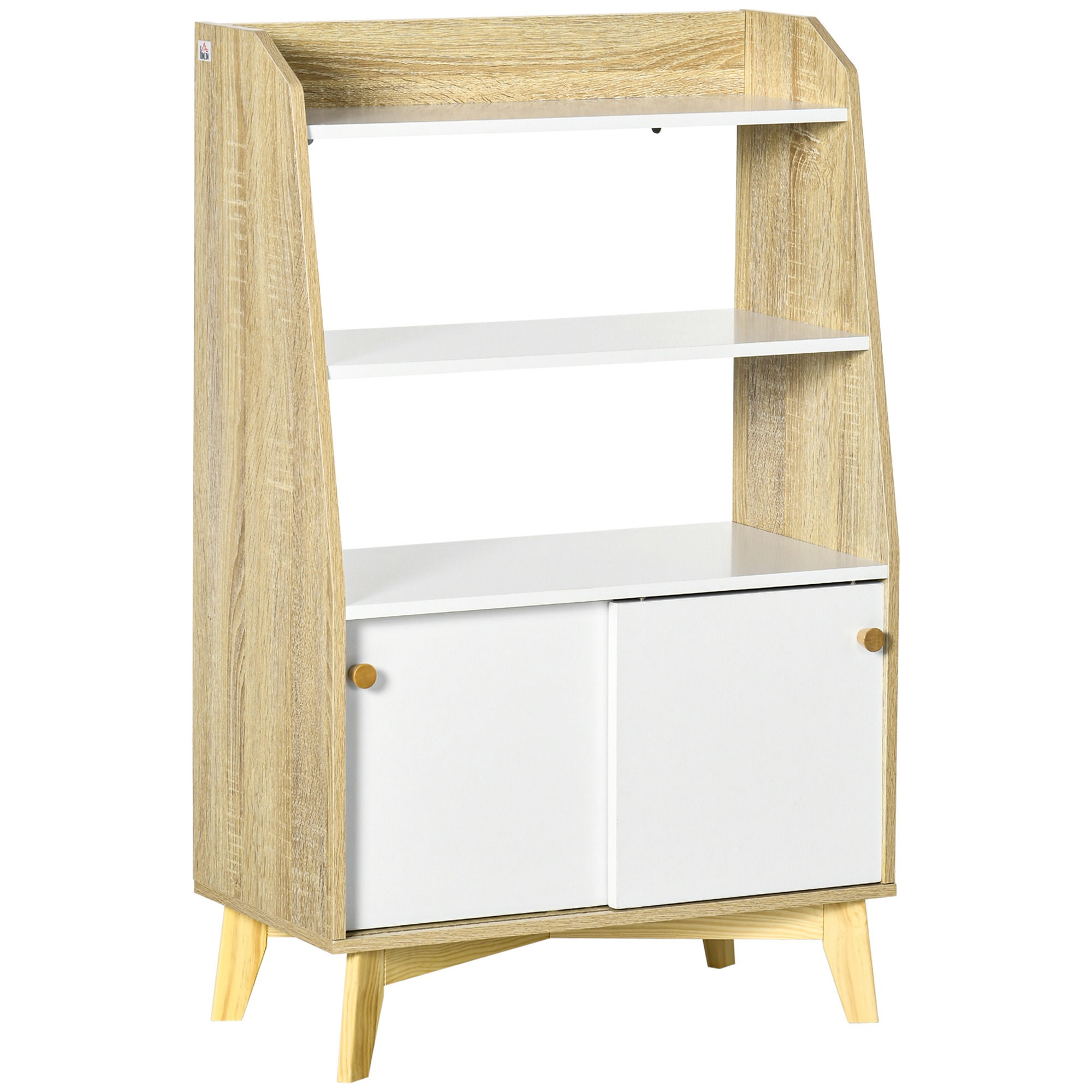Dulap de depozitare modern, usi glisante si rafturi deschise, din PAL, Lemn de Pin 58x30x93cm Alb, Natural HOMCOM | Aosom RO Dulap de depozitare modern, usi glisante si rafturi deschise, din PAL, Lemn de Pin 58x30x93cm Alb, Natural HOMCOM | Aosom RO