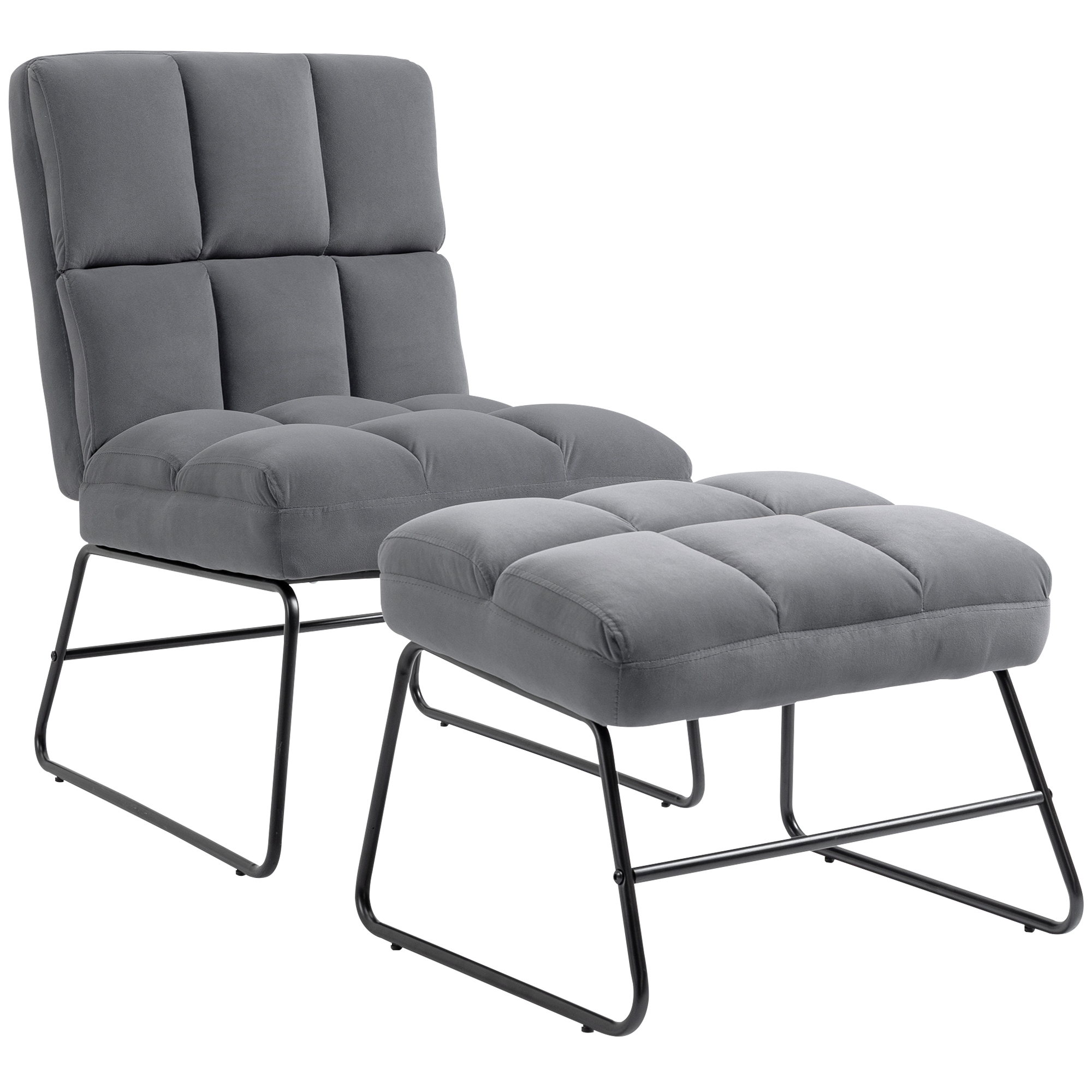 Fotoliu Relax 56x77x90,5cm cu Suport pentru picioare 56x44x44cm HOMCOM, Set 2 Piese din Tesatura cu Efect de Catifea Gri | Aosom RO Fotoliu Relax 56x77x90,5cm cu Suport pentru picioare 56x44x44cm HOMCOM, Set 2 Piese din Tesatura cu Efect de Catifea Gri | Aosom RO