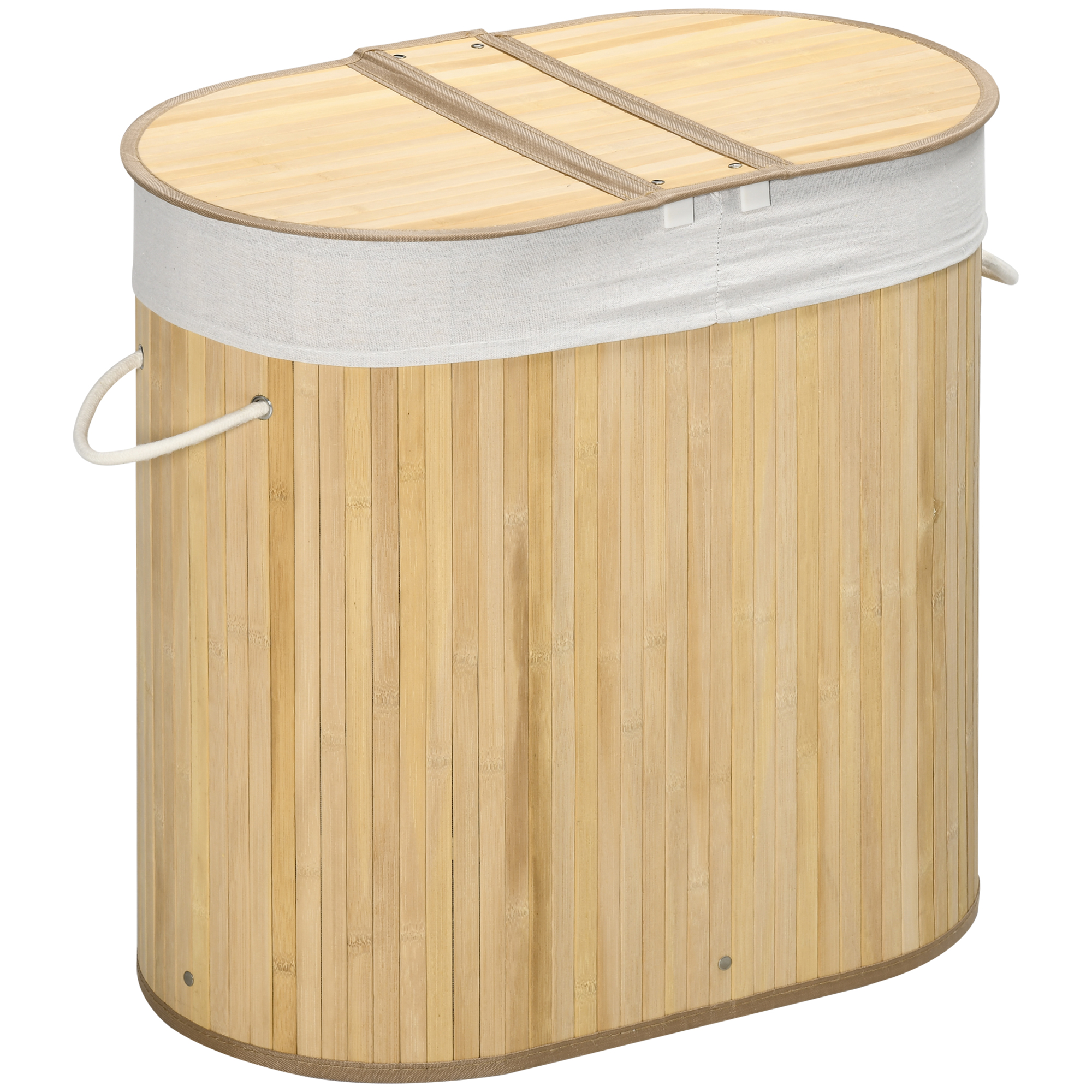 HOMCOM Coș de Rufe din Bambus cu Capac, 100L, 2 Compartimente, 62.5x37x60.5 cm, Natural | Aosom Romania HOMCOM Coș de Rufe din Bambus cu Capac, 100L, 2 Compartimente, 62.5x37x60.5 cm, Natural | Aosom Romania