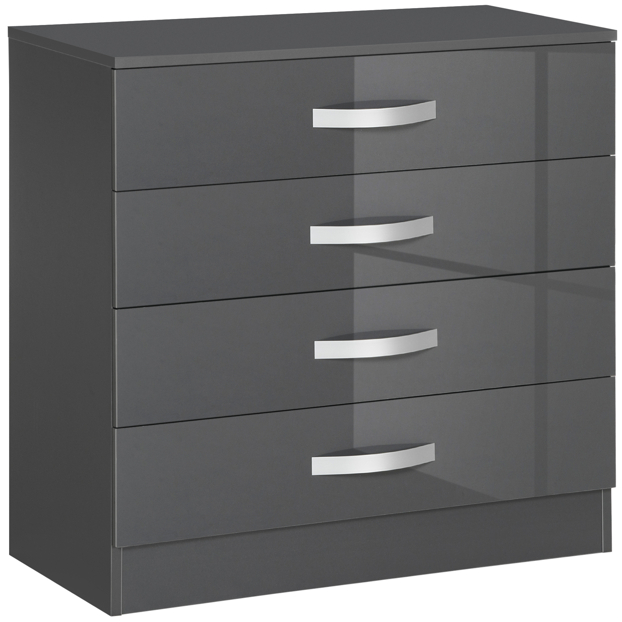 HOMCOM Comodă Elegantă cu 4 Sertare și Mânere Metalice pentru Dormitor și Living PAL 75x36x72cm Gri | Aosom Romania HOMCOM Comodă Elegantă cu 4 Sertare și Mânere Metalice pentru Dormitor și Living PAL 75x36x72cm Gri | Aosom Romania