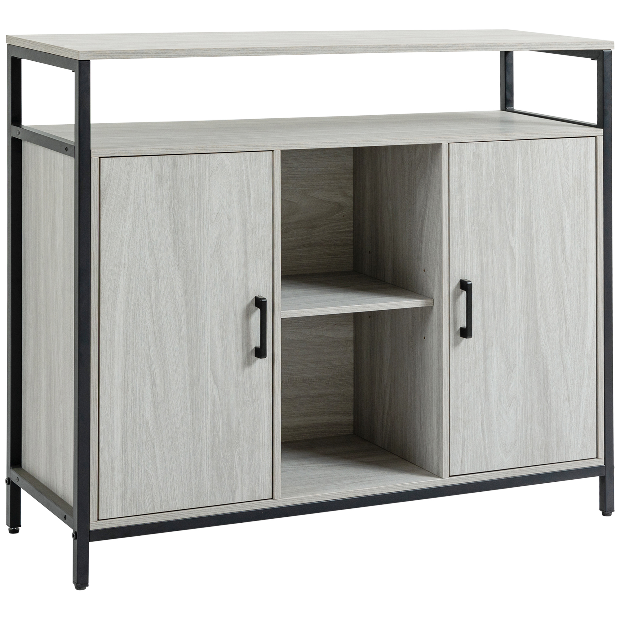 HOMCOM Comodă Modernă din Lemn cu Rafturi și Dulap, Design Anti-Inclinare, MDF și Oțel, Gri Deschis, 100x34x87.2cm | Aosom Romania HOMCOM Comodă Modernă din Lemn cu Rafturi și Dulap, Design Anti-Inclinare, MDF și Oțel, Gri Deschis, 100x34x87.2cm | Aosom Romania