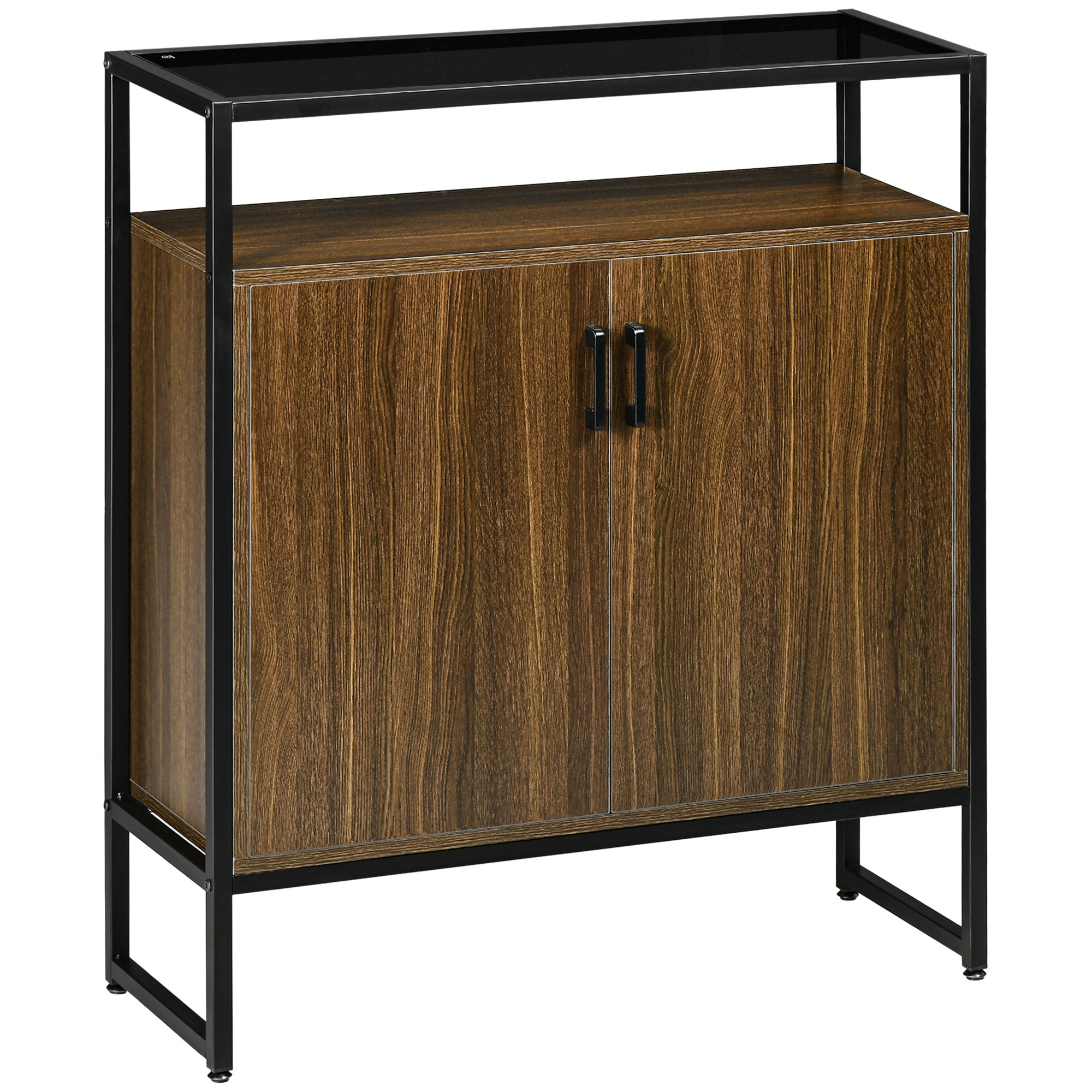 HOMCOM Dulap Bufet, Sticlă, Consolă, Design Modern, Negru/Maro, pentru Sufragerie | Aosom Romania HOMCOM Dulap Bufet, Sticlă, Consolă, Design Modern, Negru/Maro, pentru Sufragerie | Aosom Romania