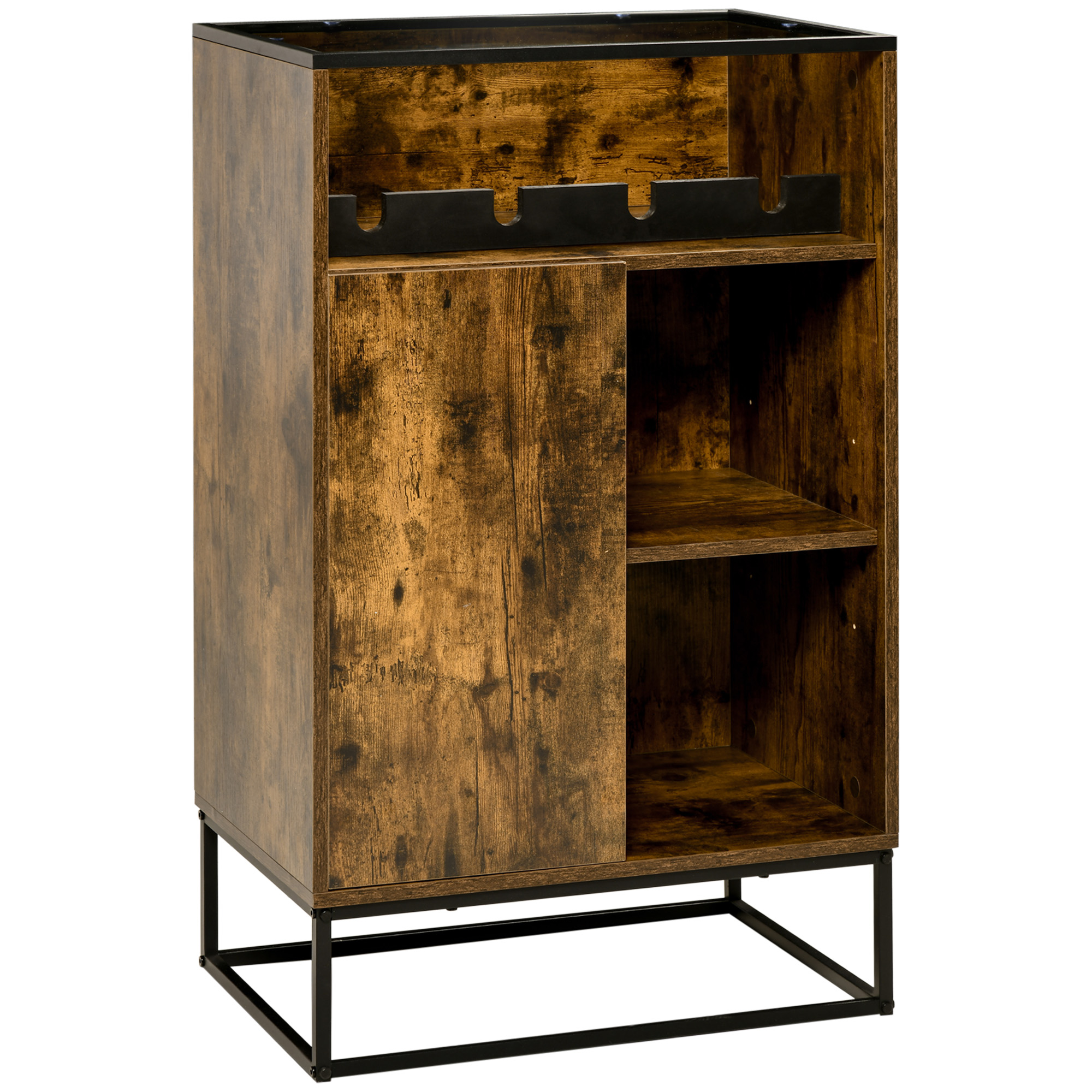 HOMCOM Dulap pentru Vinuri Stil Industrial, Suport pentru 4 Sticle, Blat din Sticlă Securizată, Design Modern | Aosom Romania HOMCOM Dulap pentru Vinuri Stil Industrial, Suport pentru 4 Sticle, Blat din Sticlă Securizată, Design Modern | Aosom Romania
