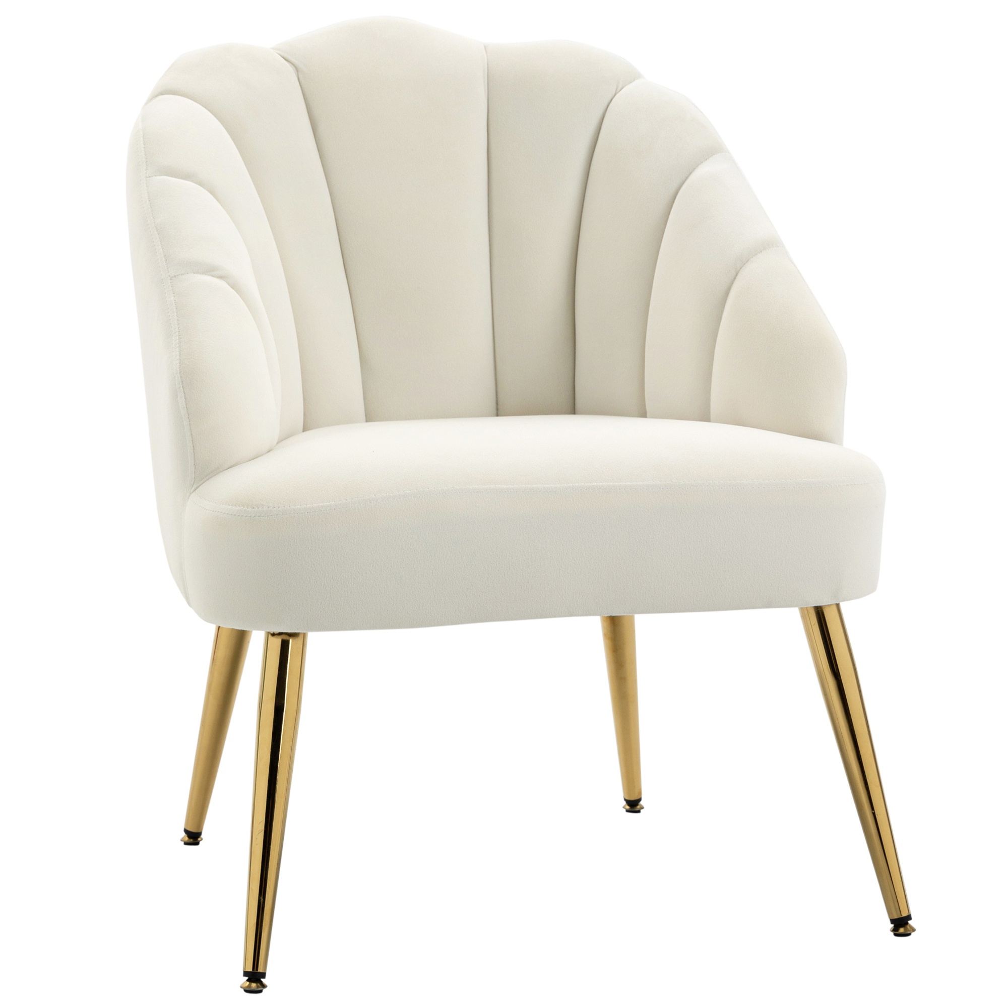 HOMCOM Fotoliu din Catifea Capitonat cu Spatar in Forma de Scoica, Fotoliu pentru Dormitor si Living din Catifea cu Picioare Aurite, Crem HOMCOM Fotoliu din Catifea Capitonat cu Spatar in Forma de Scoica, Fotoliu pentru Dormitor si Living din Catifea cu Picioare Aurite, Crem