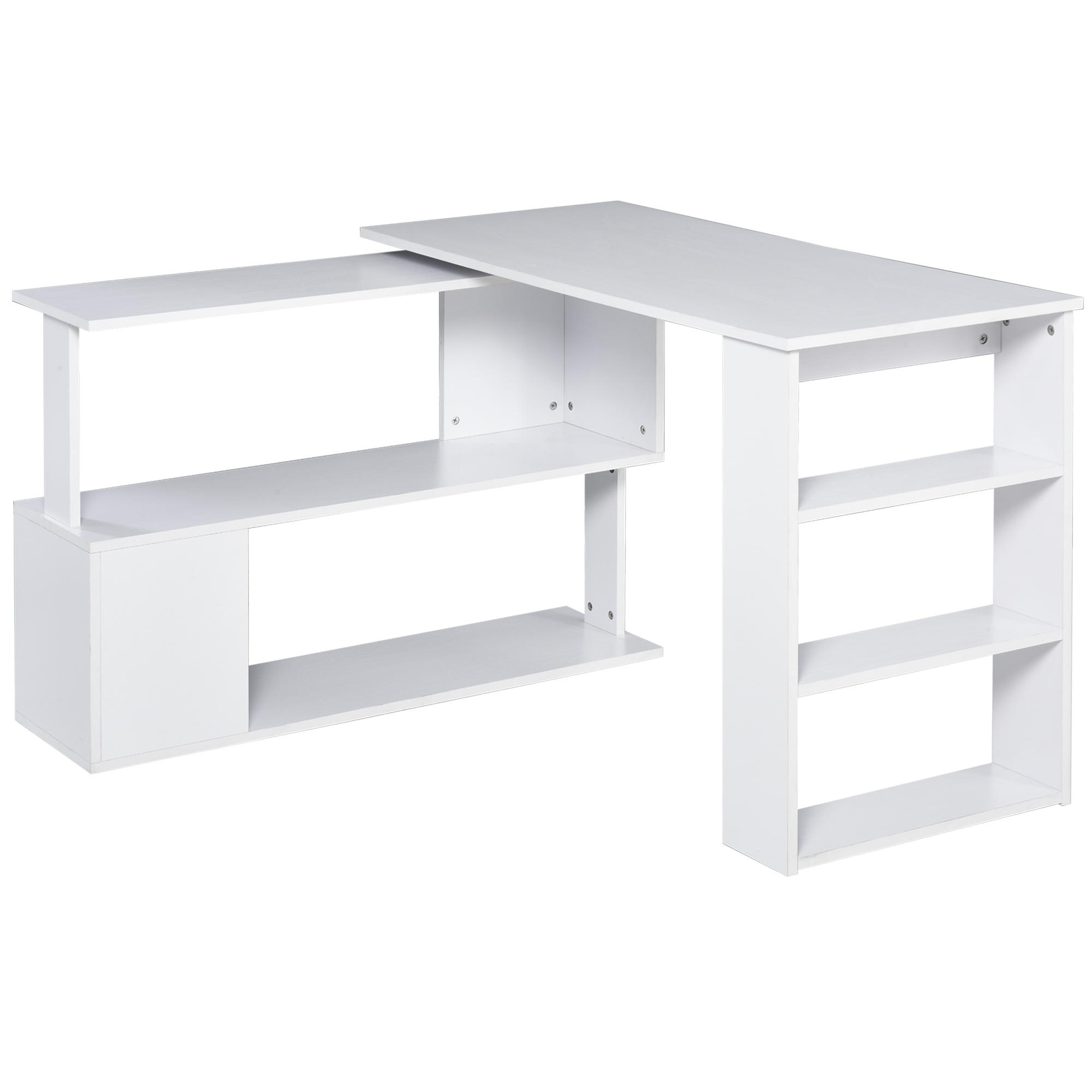 HOMCOM Masă Birou Colt cu 5 Rafturi Spațioase, Design Contemporan, Alb, 120x100x74 cm | Aosom Romania HOMCOM Masă Birou Colt cu 5 Rafturi Spațioase, Design Contemporan, Alb, 120x100x74 cm | Aosom Romania